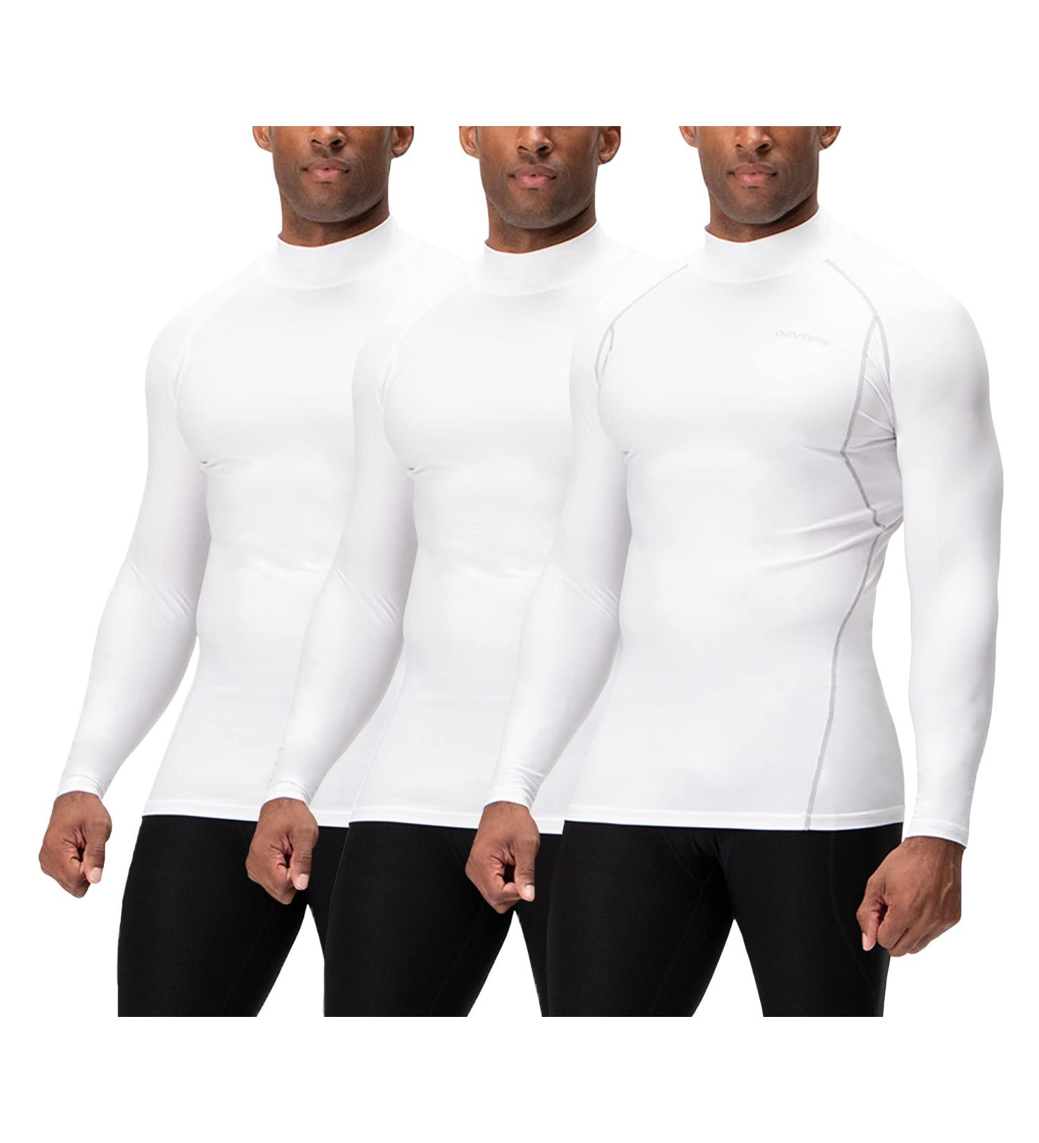 DEVOPS Men's Athletic Turtle Neck Compression Shirts 3 Pack - X-Large White (Gray) - Buy Online on GoSupps.com