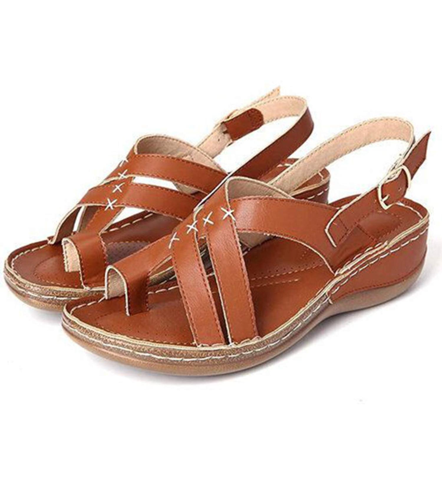Comfortable Women's Plateau Sandals - Open Toe Orthopedic Shoes with Foot Support | Summer Sandals for Beach & Travel - EU Size 37 in Yellow & Brown - Buy Online on GoSupps.com