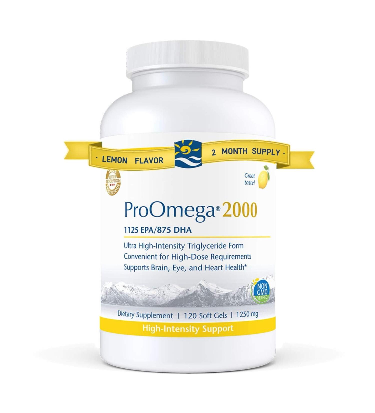 Pro0-mega2000 Supports Heart & Brain Health 1125 EPA/875 DHA Lemon Flavor Non-GMO 120 Count