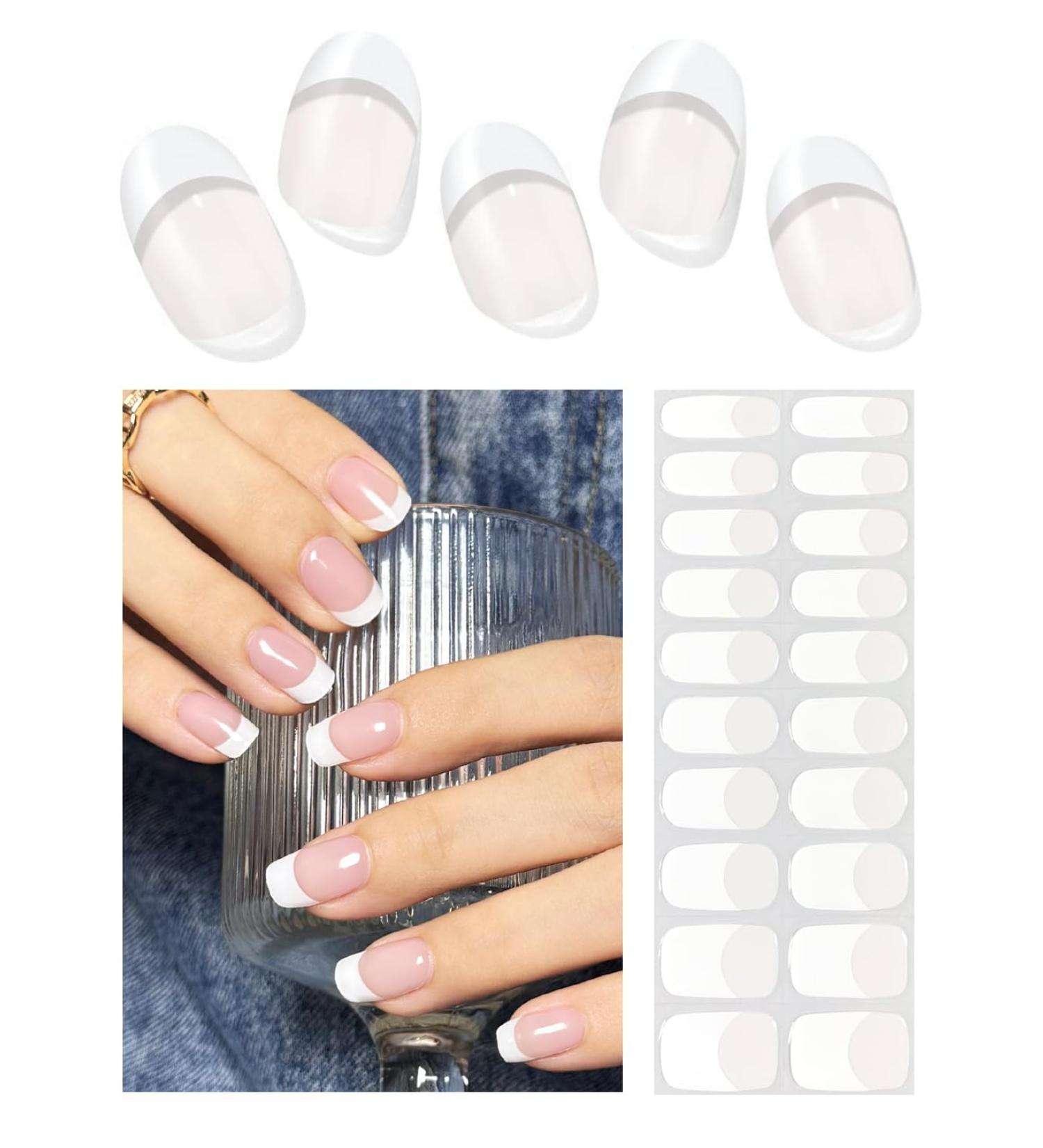 Buy Semi Cured Gel Nail Strips - Classic French 20pcs | DIY Gel Nail Wraps UV for Home Use | Nude Transparent - Buy Online on GoSupps.com