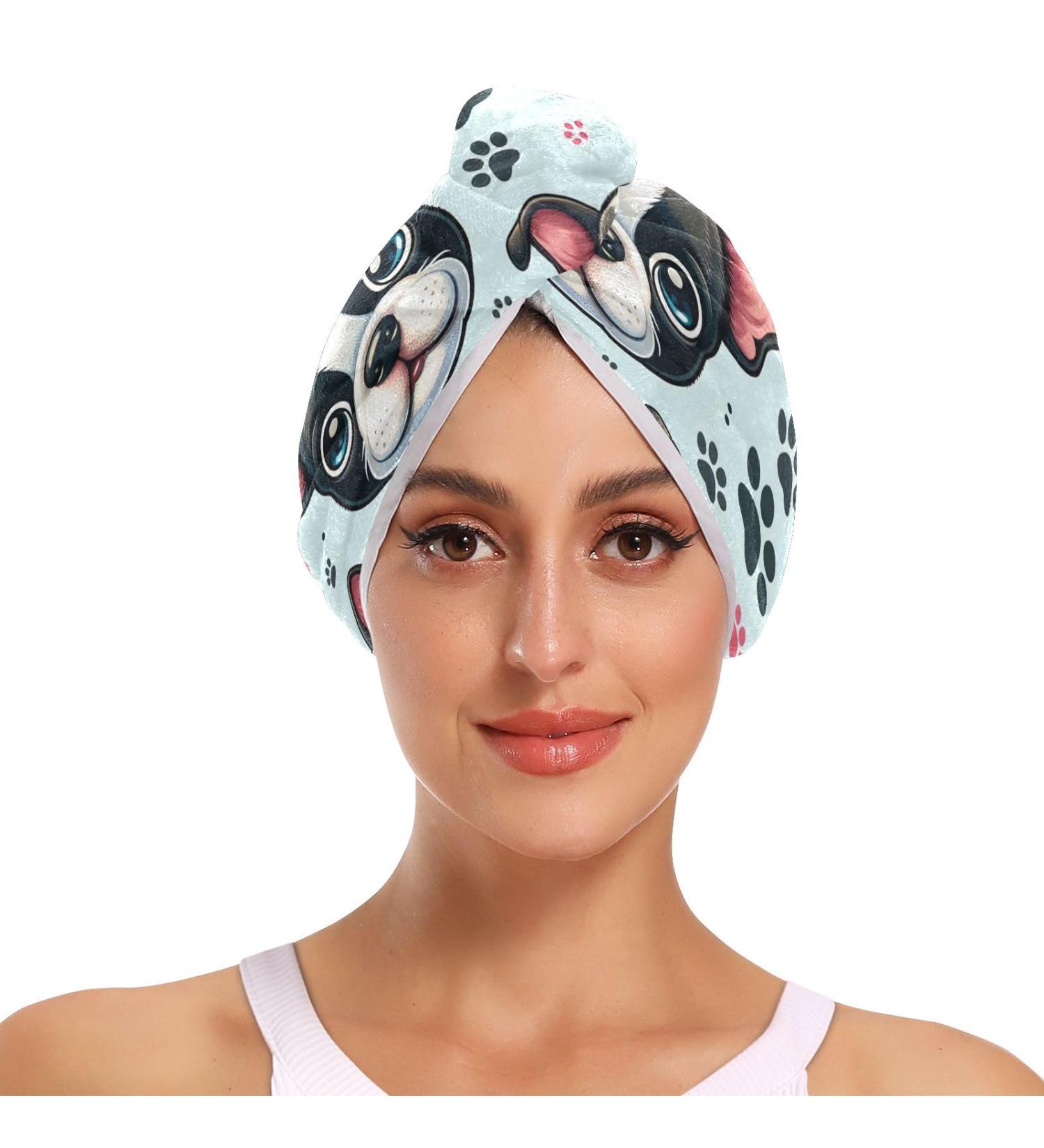 Dog Footprints Hair Towel 2 Pack - Super Absorbent Quick Dry Hair Turbans for Women & Girls | Ideal for Fast Drying - Buy Online on GoSupps.com