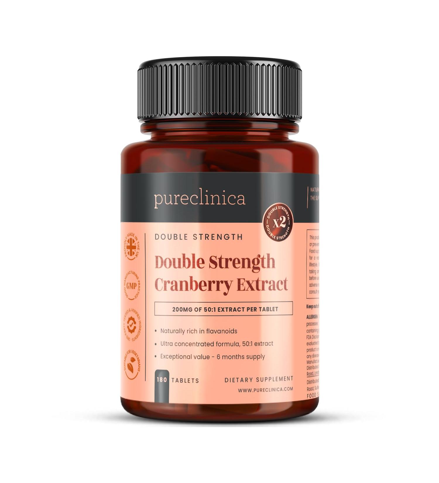 pureclinica Double Strength Cranberry Extract 10 000mg x 180 Ultra Concentrated Tablets - 6 Months Supply 180 Count (Pack of 1) - Buy Online on GoSupps.com
