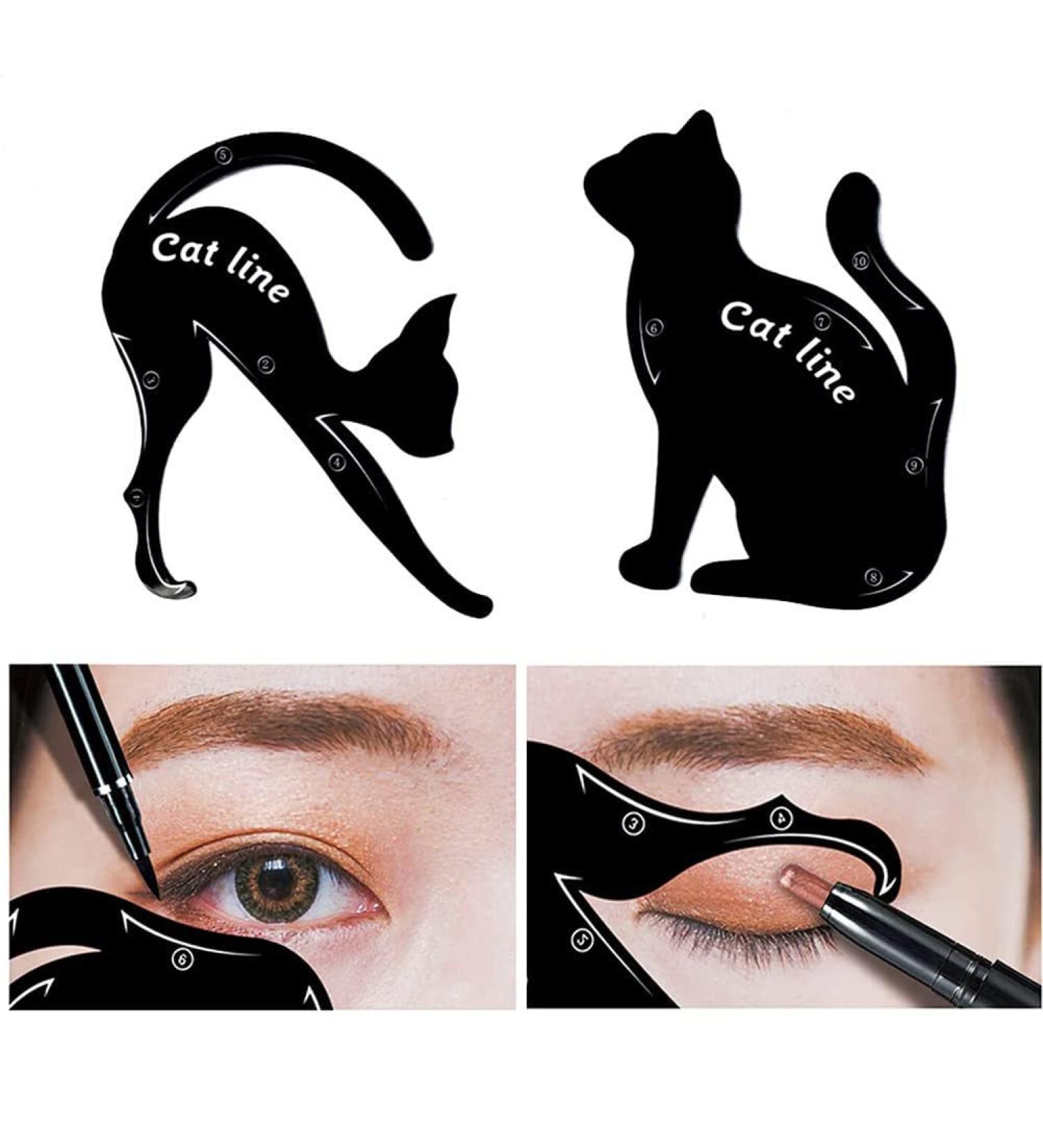 Cat Eyeliner Stencils - 2 Pcs Matte PVC Smoky Eyeshadow Applicators | Cat Shape Eye liner & Eye Shadow Guide Tool - Buy Online on GoSupps.com