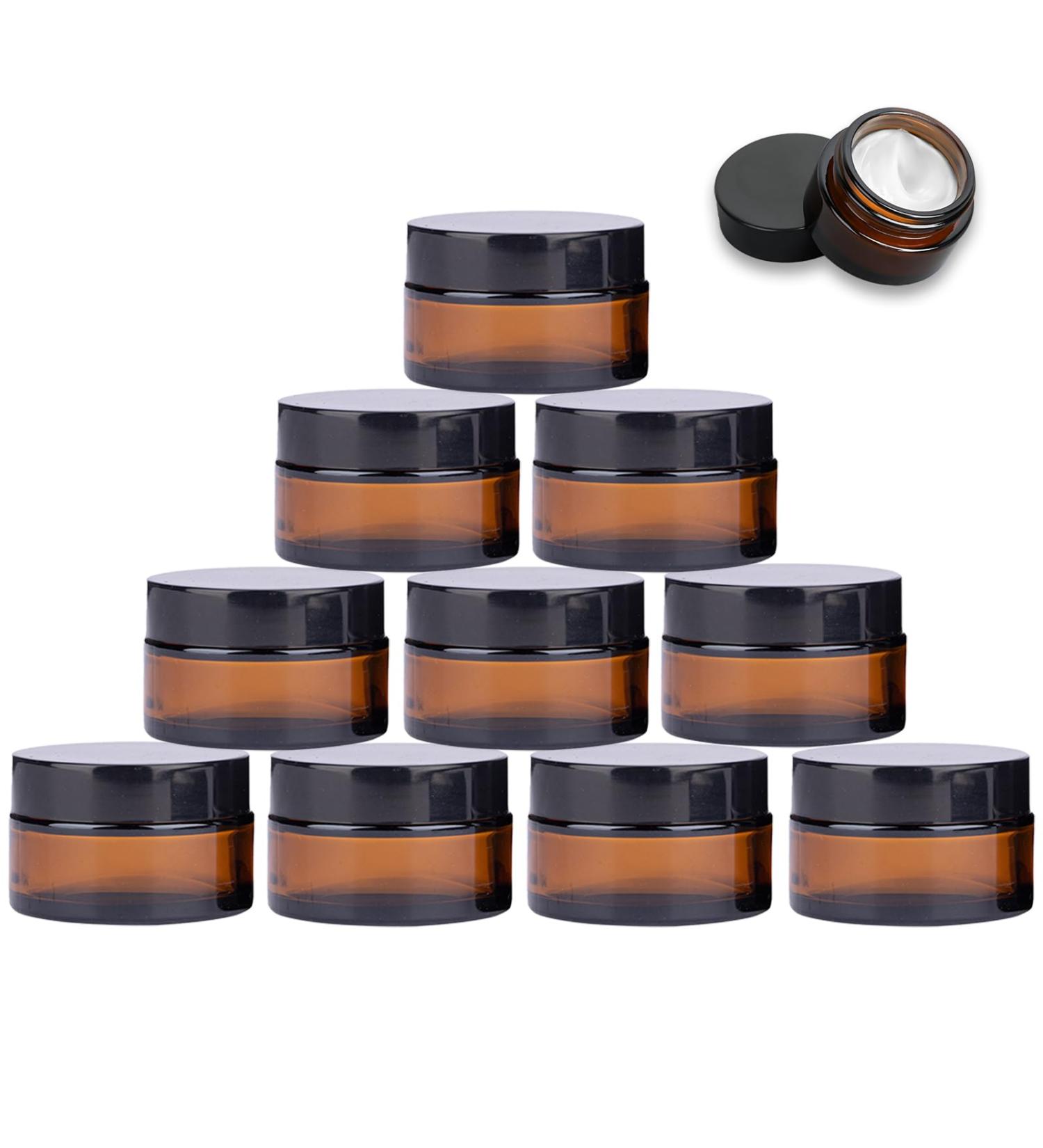 SUQURTOM 10 Pack 30ml Amber Glass Cosmetic Containers - Refillable Cream & Lotion Jars for Essential Oils - Buy Online on GoSupps.com