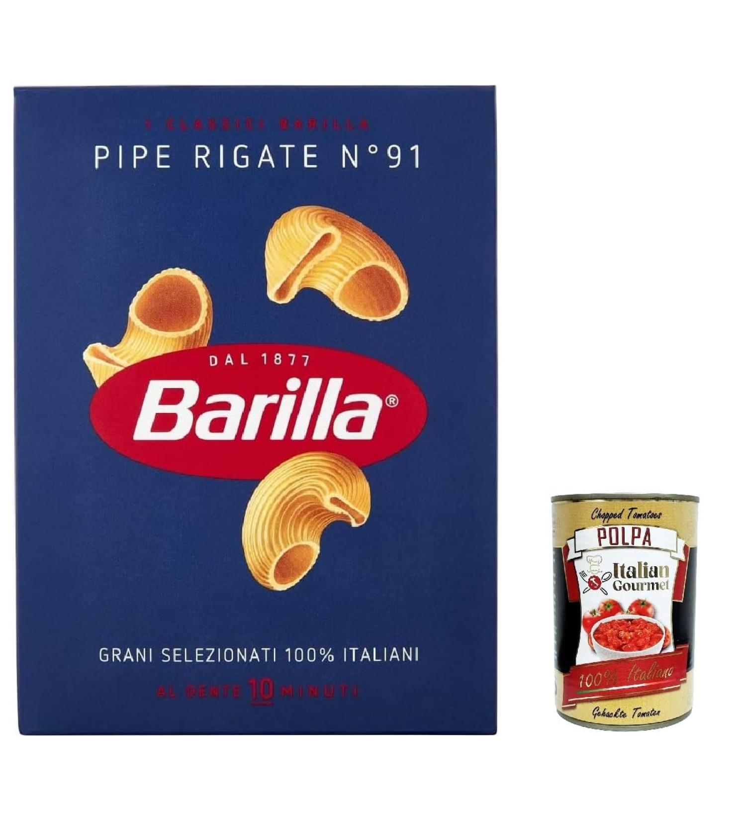  Italian Gourmet E.R. Barilla Pipe Rigate No. 91 Pack of 20 100% Italian pasta 500g + Italian gourmet Polpa 400g - Buy Online on GoSupps.com