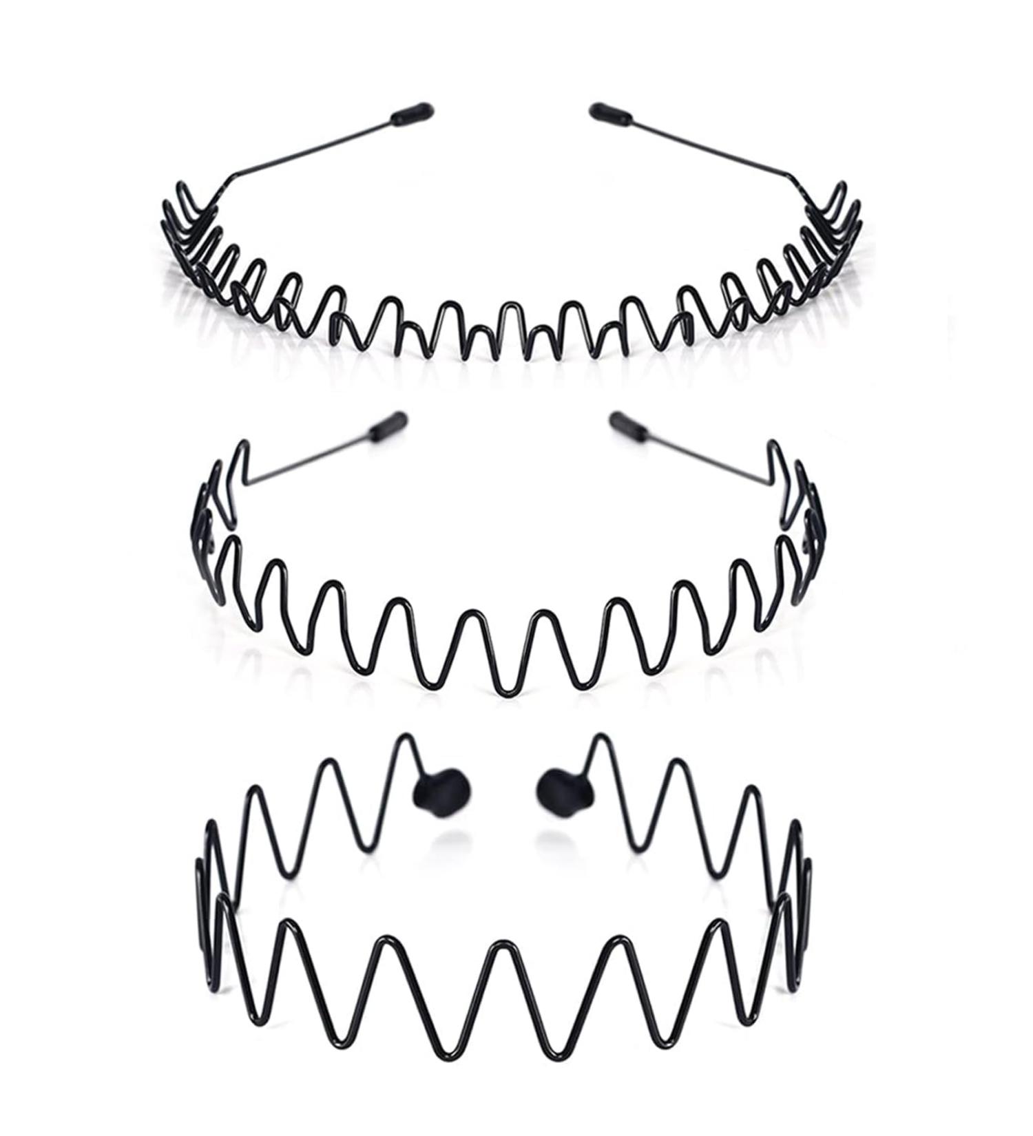 Men's Black Metal Headband Set - Non-slip Hair Bands for Sports, Weddings & Daily Wear (3pcs) - Buy Online on GoSupps.com