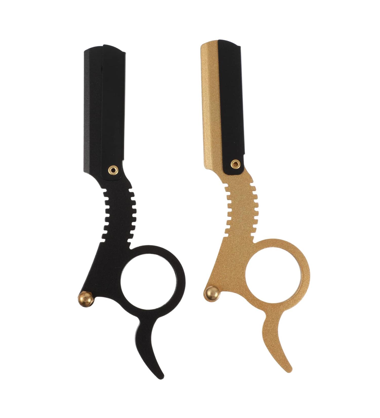 Minkissy 2-Pack Metal Hairdresser Shaving Razors - Ergonomic Double Ring Barbershop Razor with Stainless Steel Blades for Effortless Grooming - Buy Online on GoSupps.com