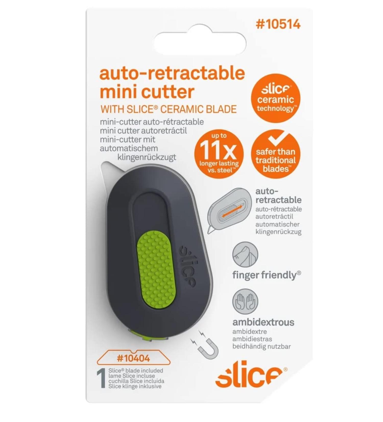 Slice 10514 Mini Box Cutter  Package and Box Opener  Safe Ceramic Blade Retracts Automatically  Stays Sharp Up to 11x Longer  Right or Left Handed  Keychain  Magnetic  Pack of 1 1 Pack Auto-retractable - Buy Online on GoSupps.com