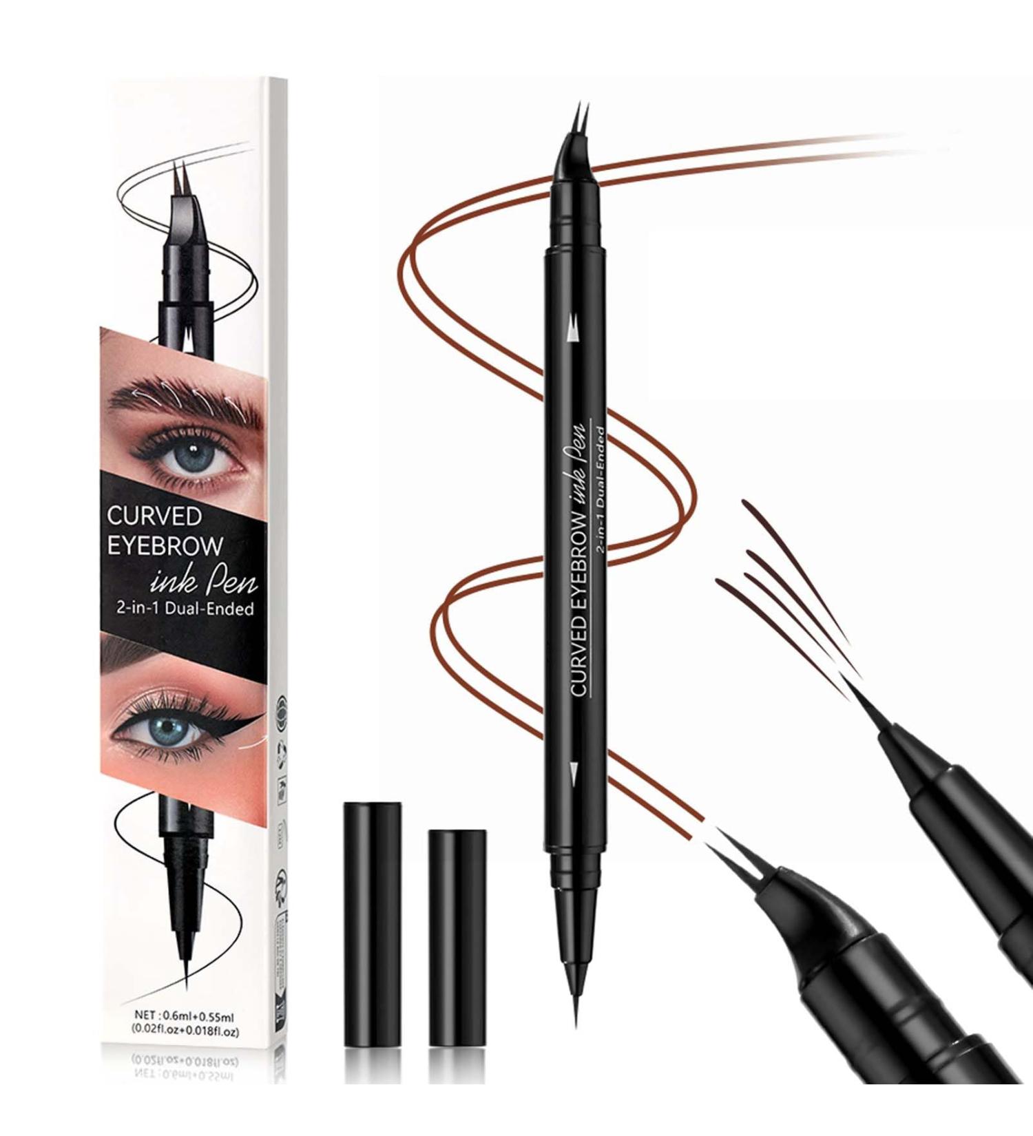 EONFAVE Eyebrow Pen Hair Drawing 2in1 DualEnd Microblading Eyebrow Pen Waterproof and Eyeliner Curved Eyebrow Pencil with 2 Points Precise Brush Tip Natural Dark Brown - Buy Online on GoSupps.com