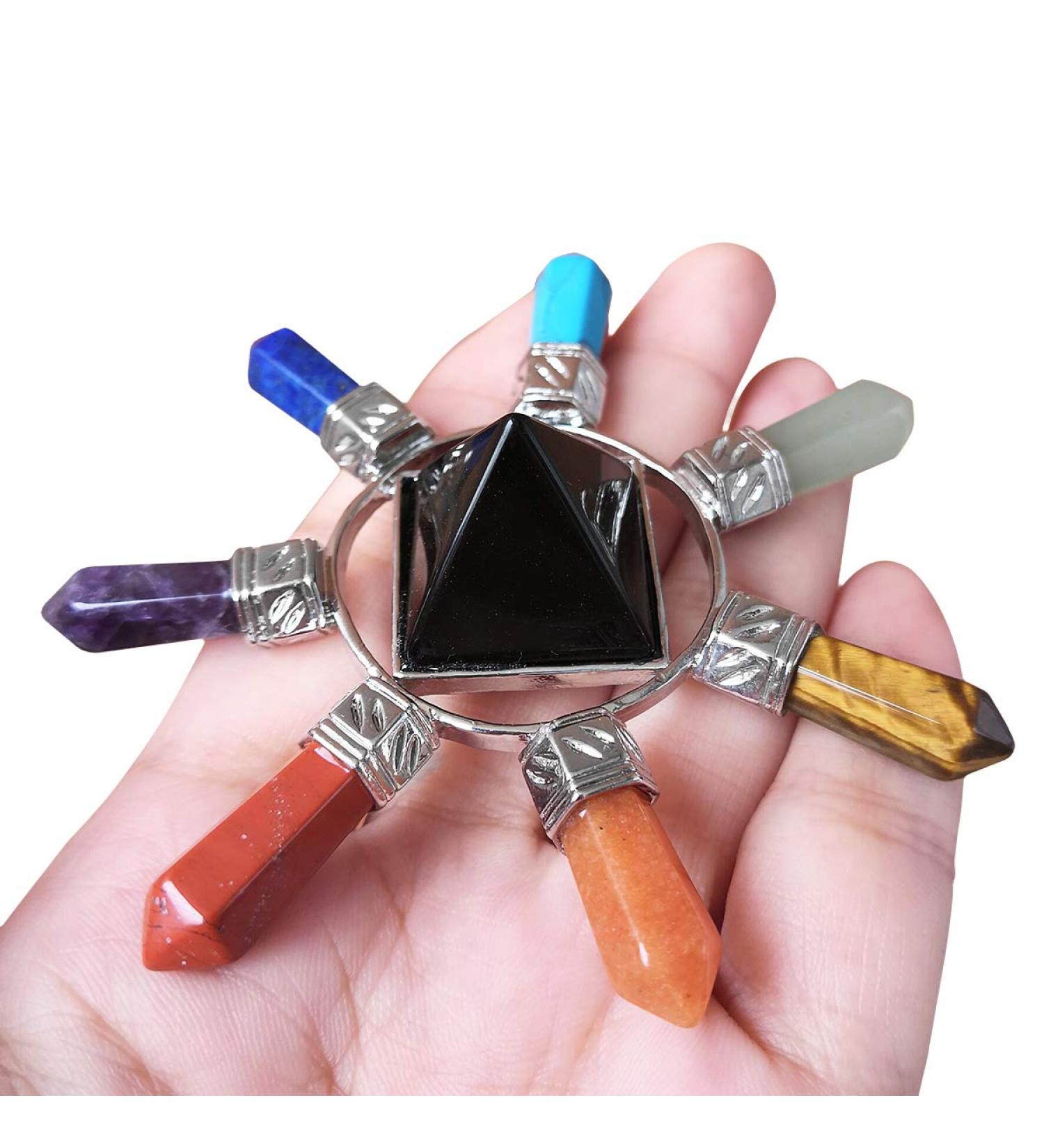 Lovionus89 Crystals & Healing Stones - 7 Reiki Crystal Points Pyramid Energy Generator Black Agate Chakra Stones Decoration | International Shipping Available - Buy Online on GoSupps.com
