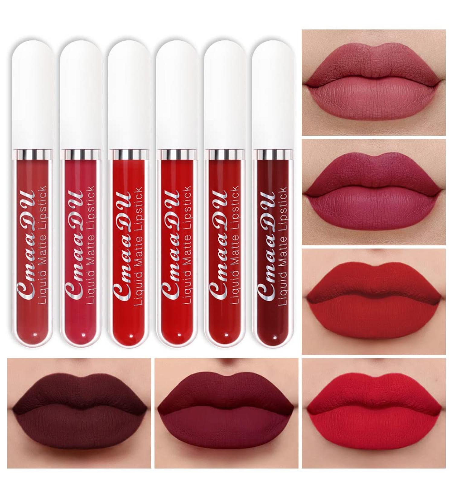 6Pcs Deep Dark Red Matte Liquid Lipstick Set - Long Lasting 24HR Waterproof Formula - A-Set07 - Buy Online on GoSupps.com