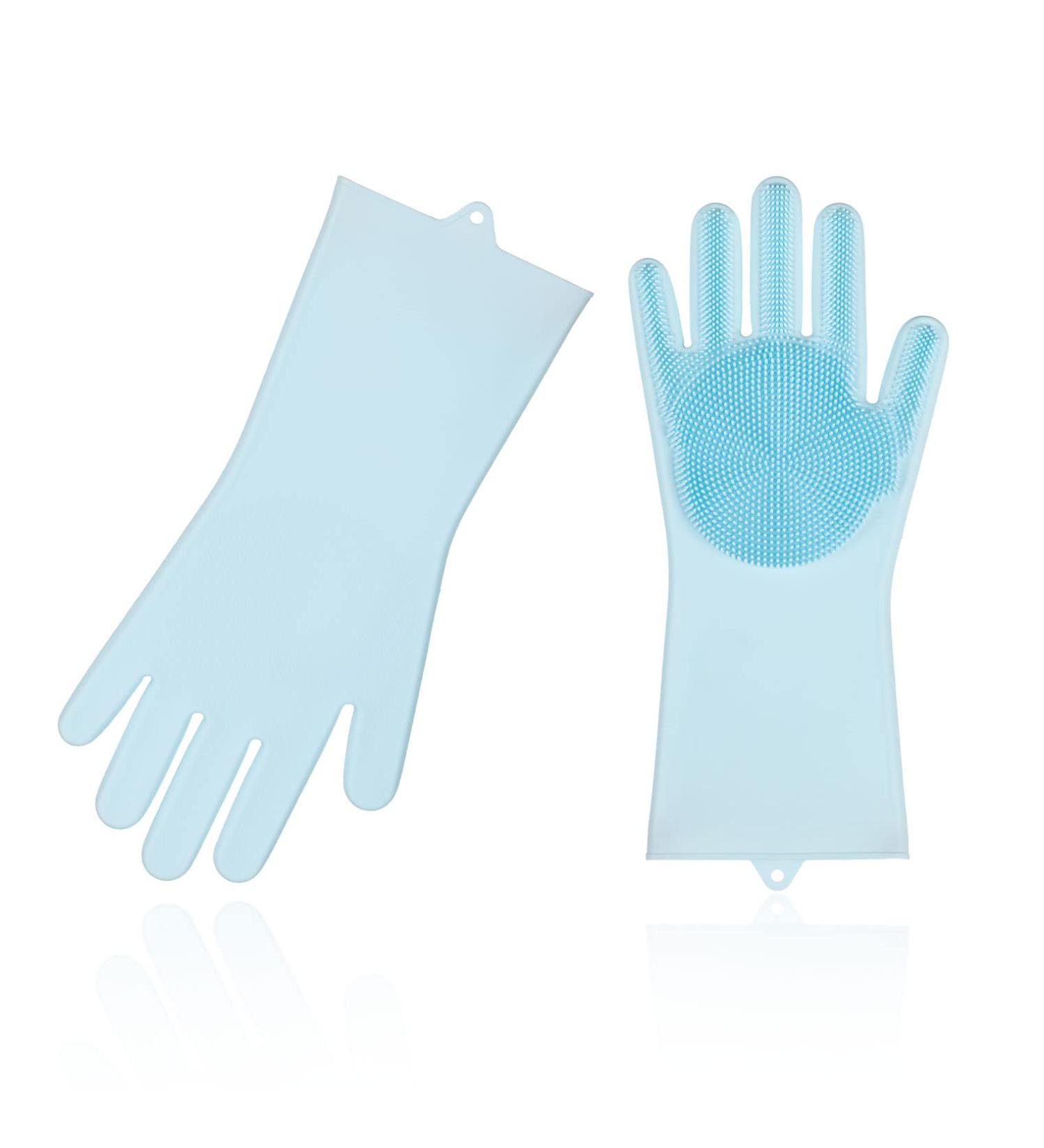 VGO Silicone Brush Scrubber Gloves - Reusable Dishwasher Cleaning Sponge Gloves Heat-Resistant L Size Blue (1 Pack) - International Shipping Available - Buy Online on GoSupps.com