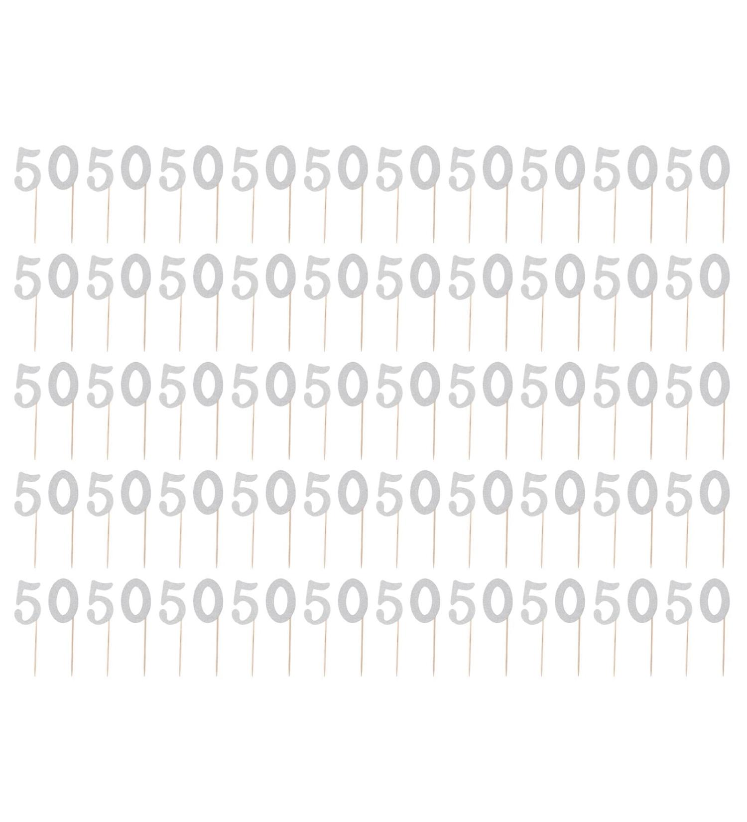 50th Cupcake Toppers Silver Glitter 50 Cupcake Decorations for Birthday Wedding Anniversary Party - Buy Online on GoSupps.com