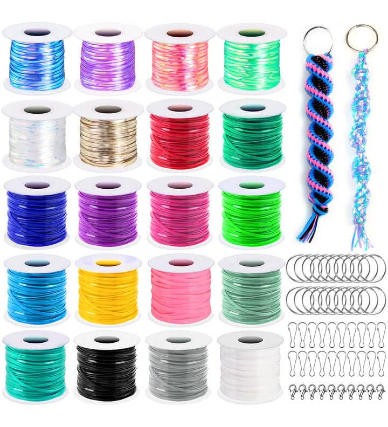Cridoz Boondoggle String Kit with 20 Rolls Plastic Lacing Cord and 50 Keychain Accessories - Lanyard String Set for Crafts & Weaving - Buy Online on GoSupps.com