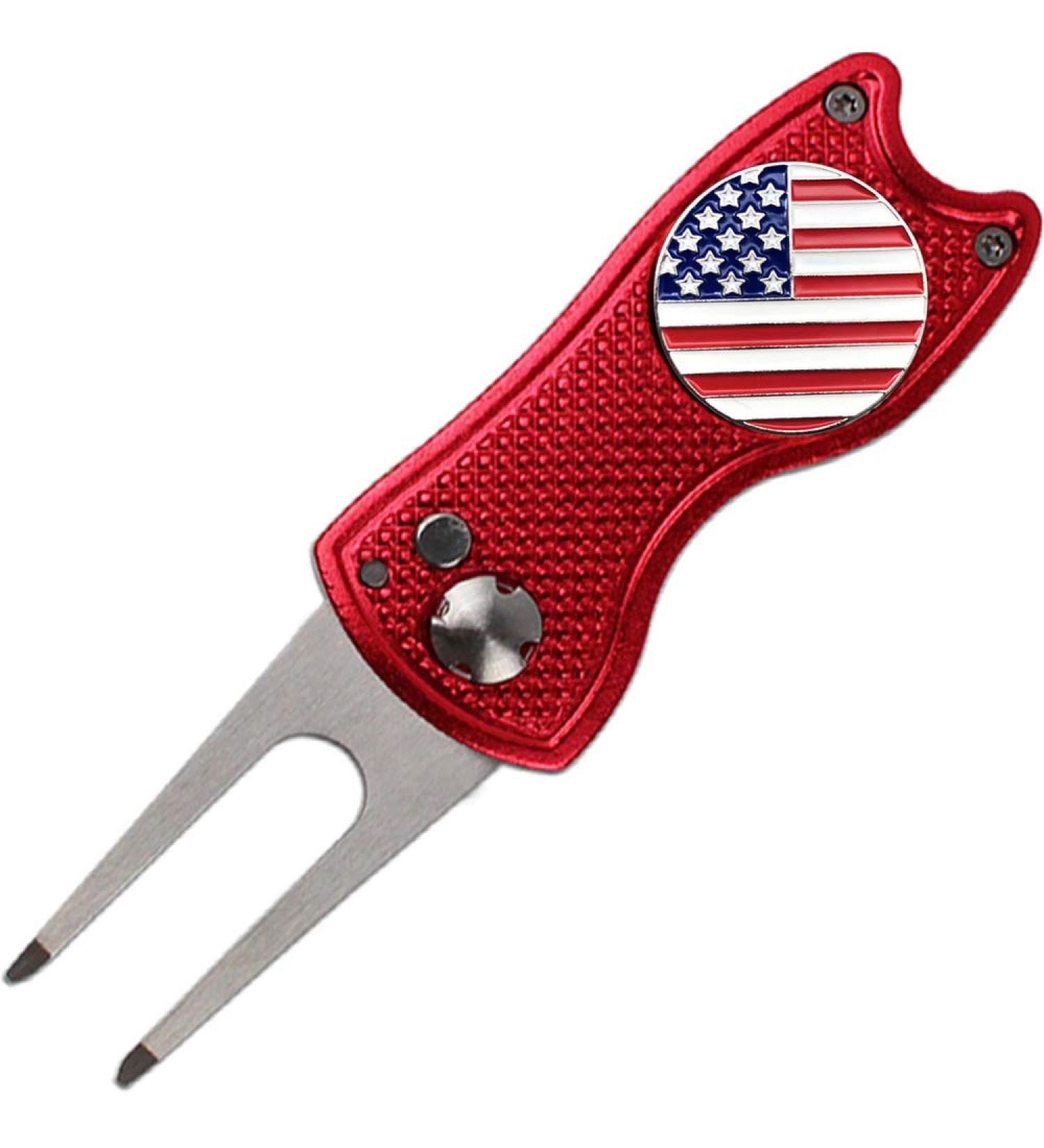 Champmate Golf Divot Tool - Stainless Steel Switchblade with Foldable Magnetic Design and USA Golf Ball Marker - 5 Designs Available - Buy Online on GoSupps.com