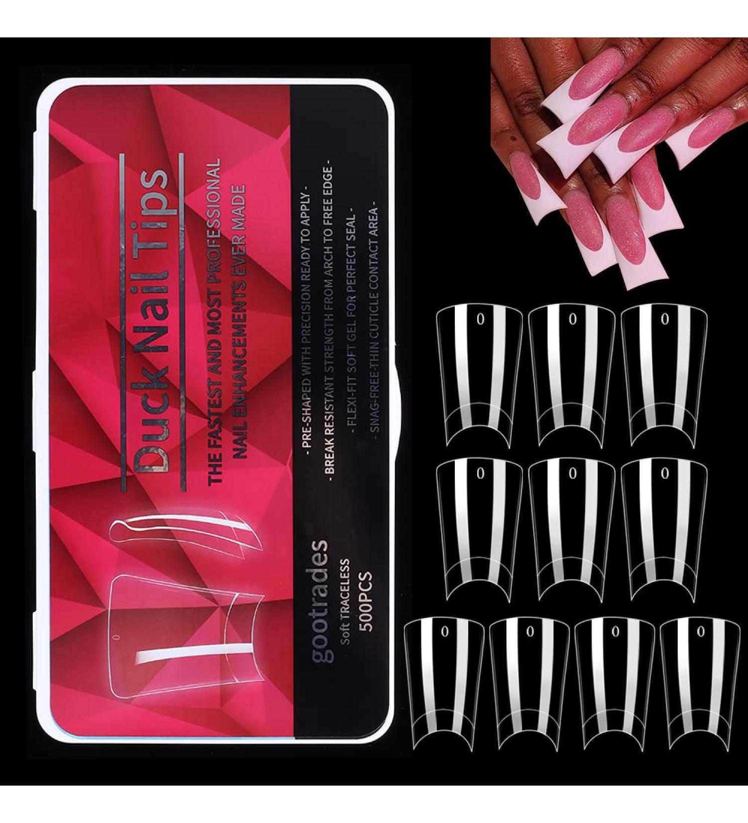 Duck Fan Flare Nail Tips - 500PCS | Clear Natural Crystal Duck Feet Style for Wide French False Nail Extension | Half Cover Acrylic Nails Professional for Y2K-inspired Designs - Buy Online on GoSupps.com