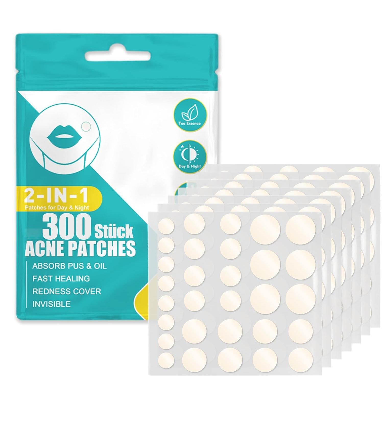 300 Pcs Invisible Hydrocolloid Pimple Patches with Tea Tree Oil & Salicylic Acid - Day & Night Waterproof Acne Treatment - Buy Online on GoSupps.com