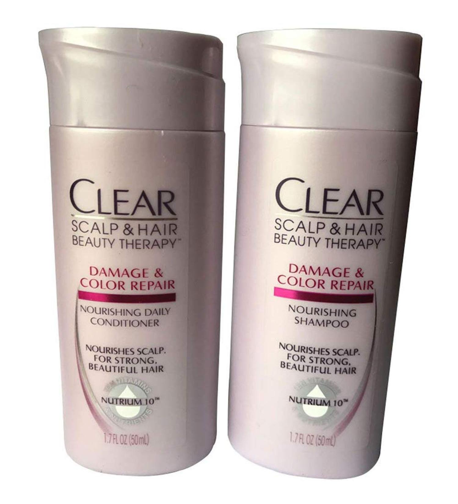 CLEAR Travel Size Shampoo + Conditioner (1.7oz each) Scalp & Hair Damage & Color Repair Kit
