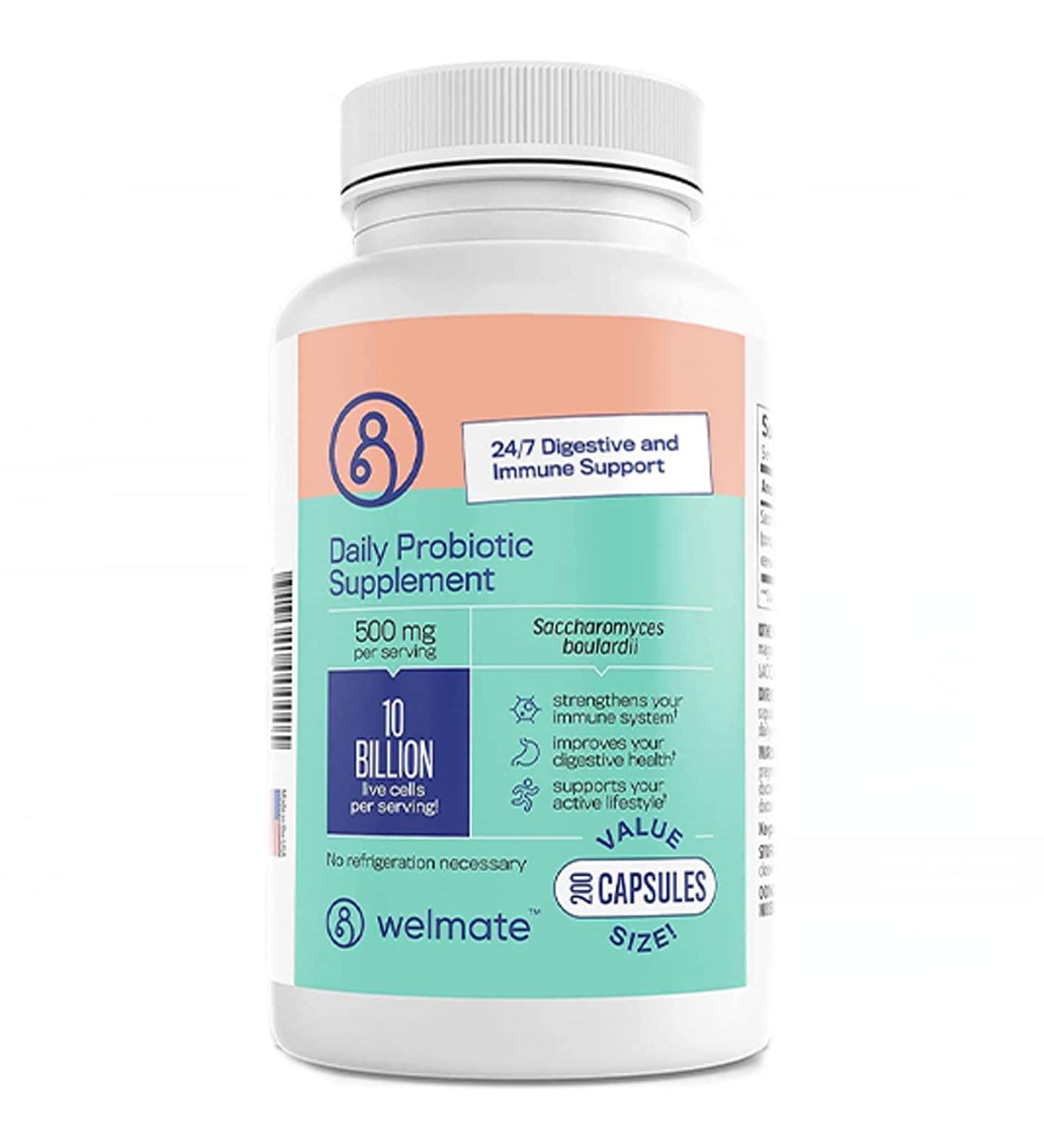WELMATE Saccharomyces Boulardii | Daily Probiotic Supplement | 10 Billion CFU | Immune Support | Digestive Health | Vegan | Organic | Gluten Free | Non GMO | Men & Women | 200 Veggie Capsules - Buy Online on GoSupps.com