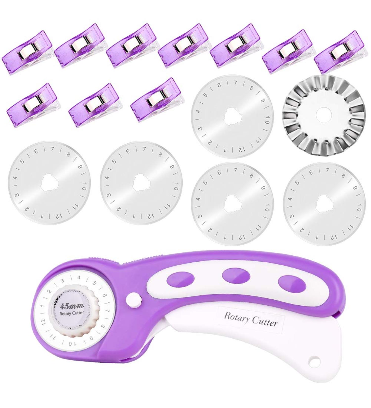 45mm Fabric Cutter Set  Rotary Cutter Tool Kit with 6 Replacement Rotary Blades  Quilting Rotary Cutter with Safety Lock Ergonomic Classic Comfort Loop for Crafting Sewing Quilting (Purple) - Buy Online on GoSupps.com