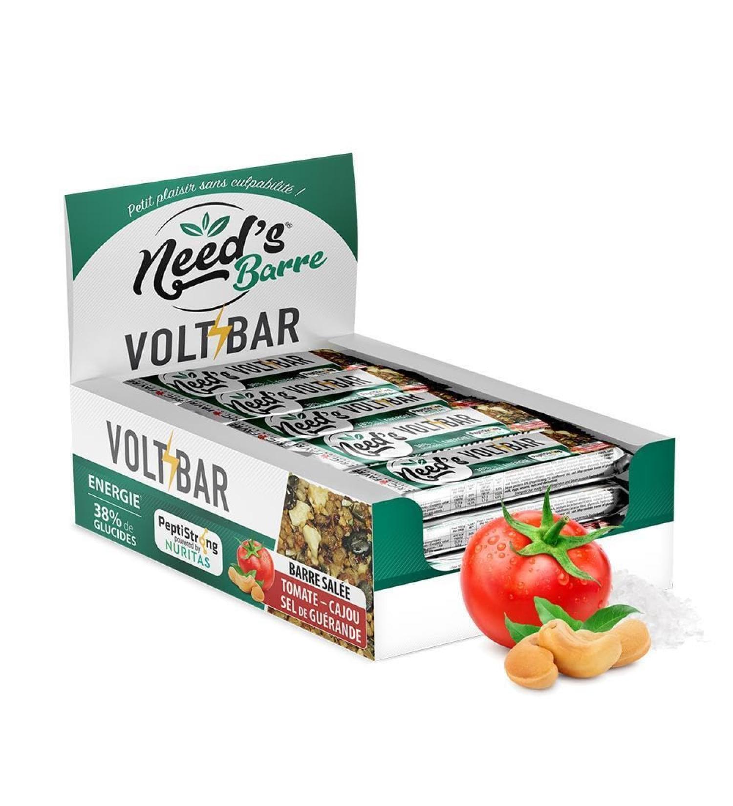NEED'S VOLTBAR - Energy bar Rich in carbohydrates & Proteins - Display of 12 bars of 40g with PeptiStrong - Ideal snack for your workouts - Tomato Cashew Salt from Gu rande flavor - Eric Favre