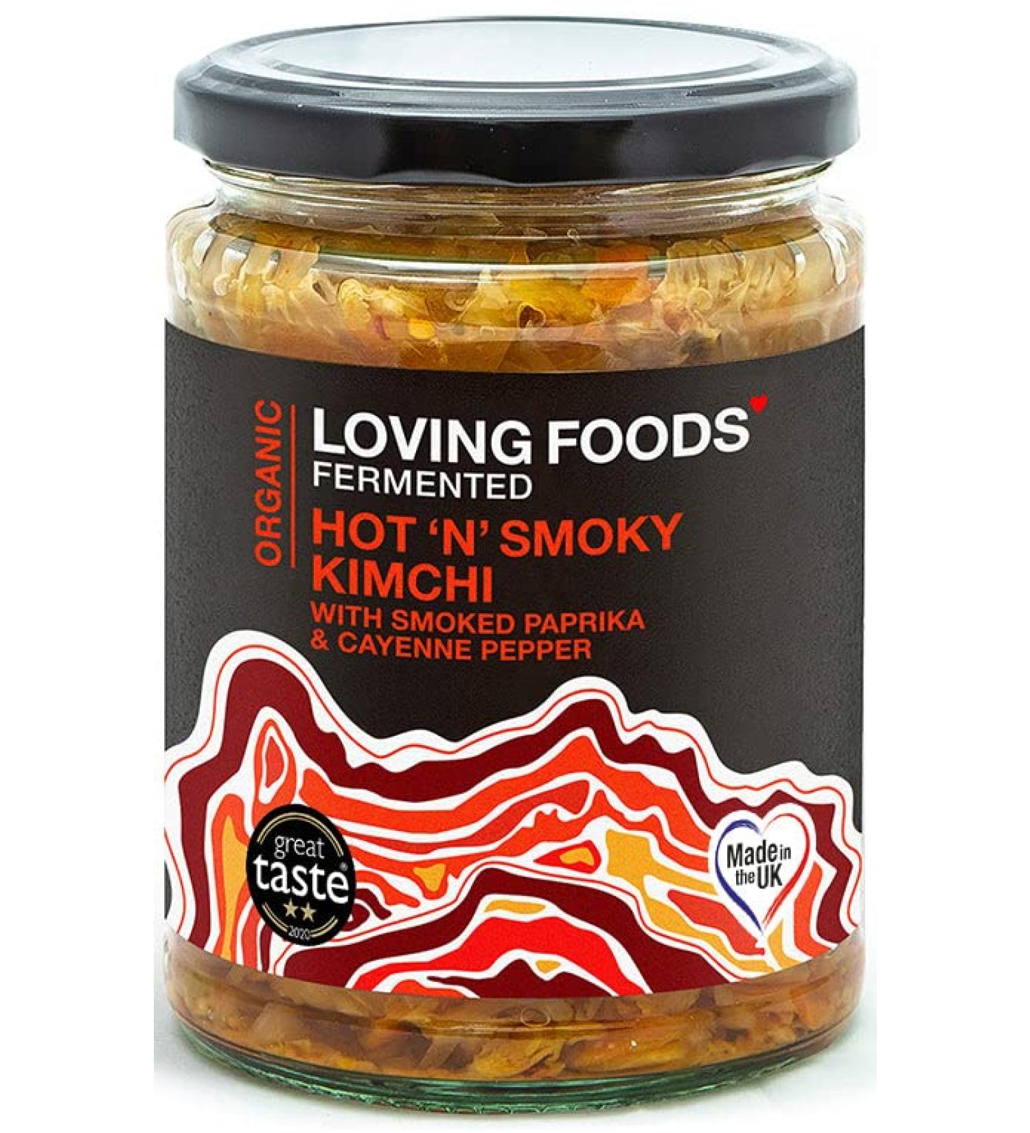 Loving Foods *Organic & Made in the UK* Hot 'n' Smoky Kimchi (475g) Raw Unpasteurised & Bursting with Beneficial Live Bacteria (1 x Jar) - Buy Online on GoSupps.com