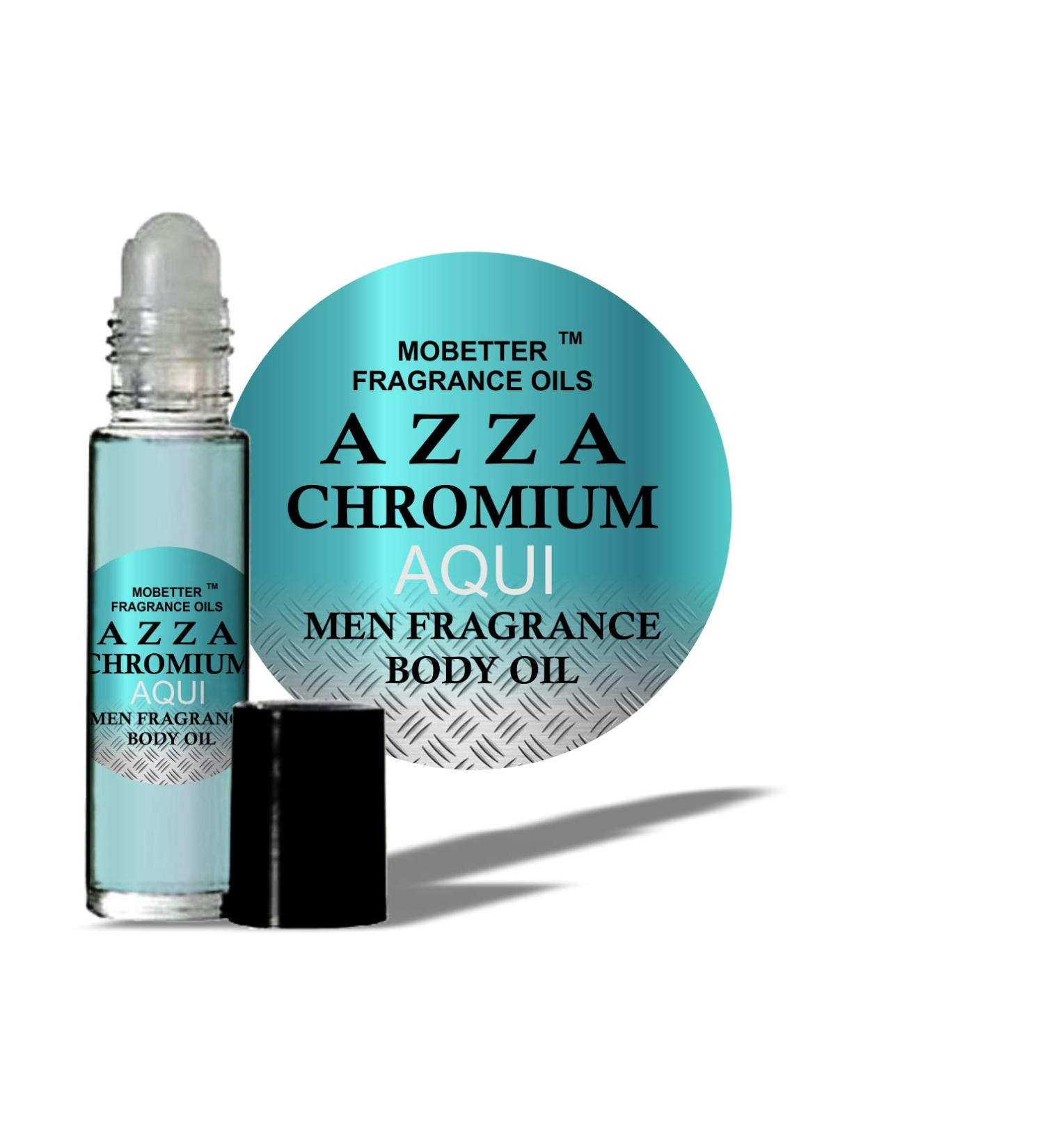MOBETTER FRAGRANCE OILS AZZA CHROMIUM AQUI Men Cologne Body Oil 1/3 oz roll on Glass Bottle