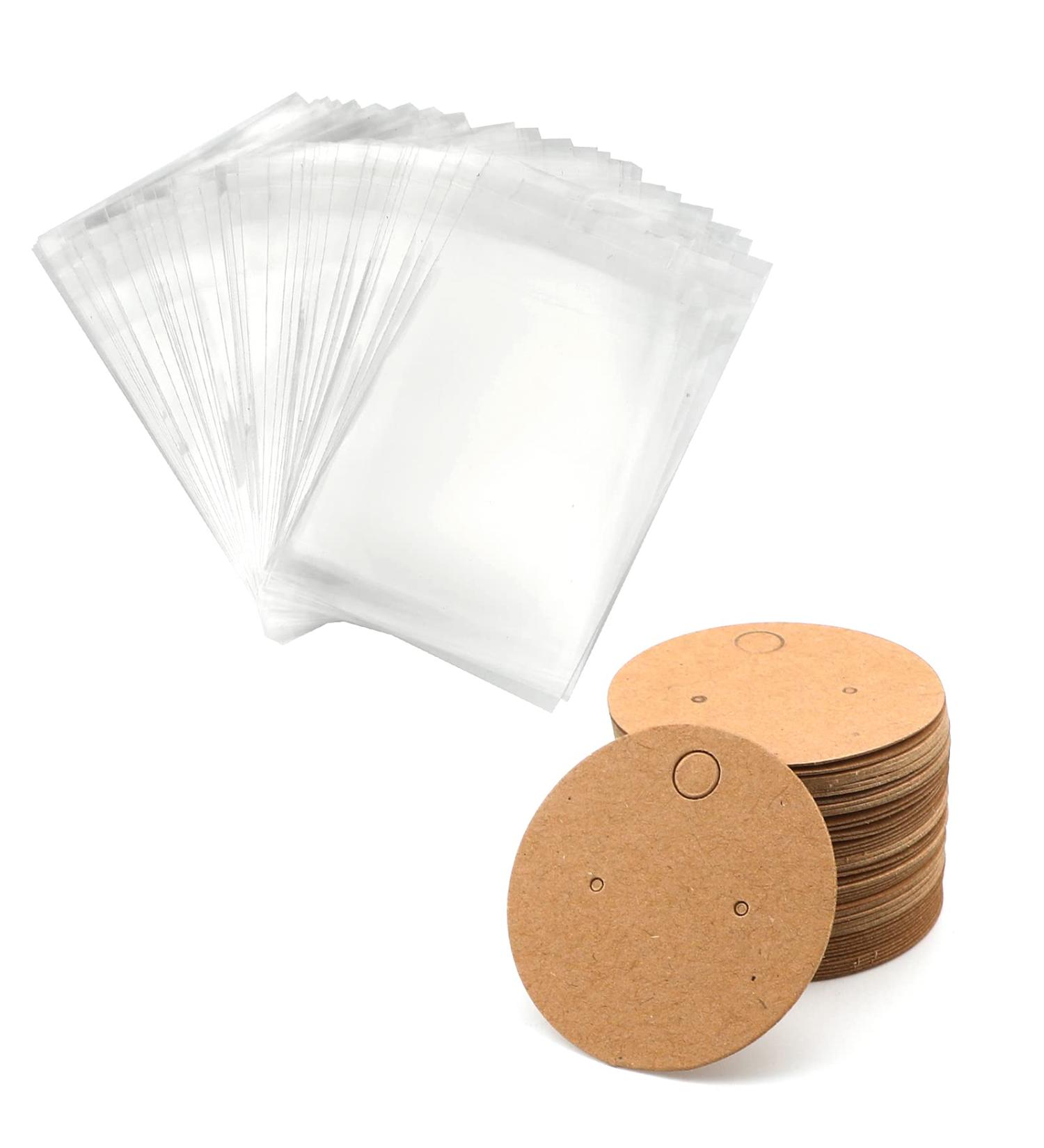 Savita 50 Pcs Earring Display Cards & Self-Adhesive Bags - Kraft Paper Mini Round Earring Holder Tags for DIY Ear Studs Jewelry Display (Brown) - Buy Online on GoSupps.com