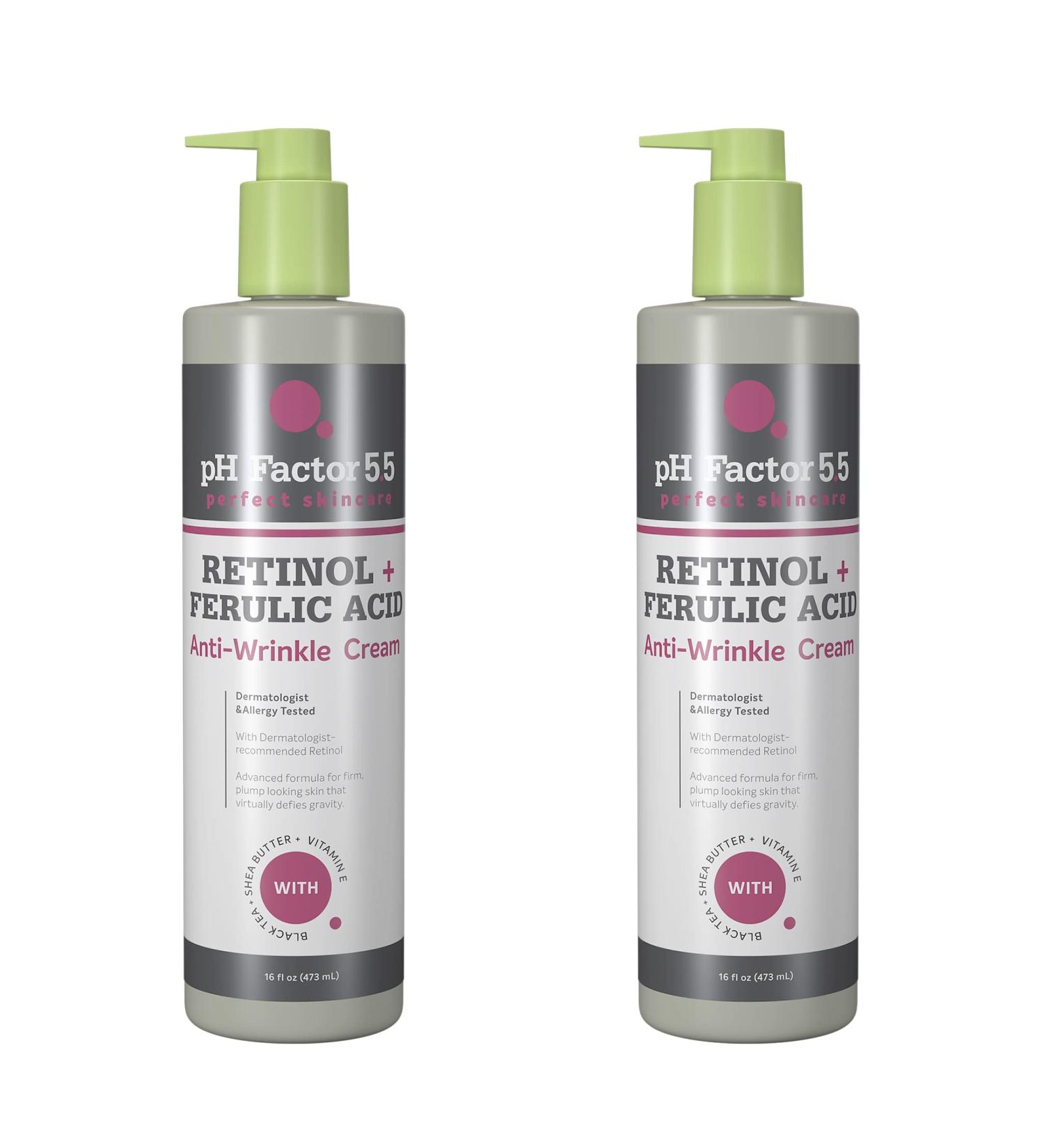 PH Factor 5.5 Retinol Cream - Anti-Aging Face & Body Moisturizer with Ferulic Acid | 16 Fl Oz (Pack of 2) - Buy Online on GoSupps.com