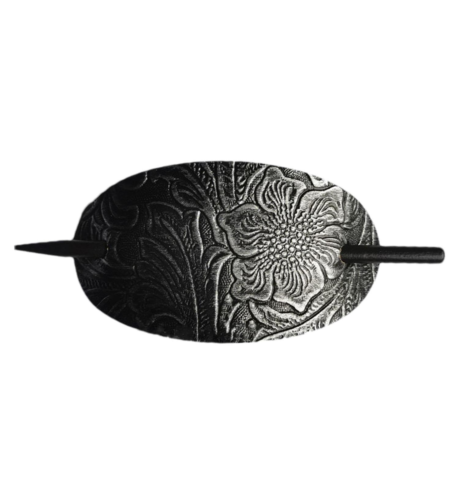 Hair Barrette - Oval Hairpin Clip Vintage Hair Accessory | Oval Leather Hair Barrette Hair Stick Hairpin Holder Long Hair Pin for Women Ponytail Accessory Leather Hair Clips 4.92x1.97in silver - Buy Online on GoSupps.com