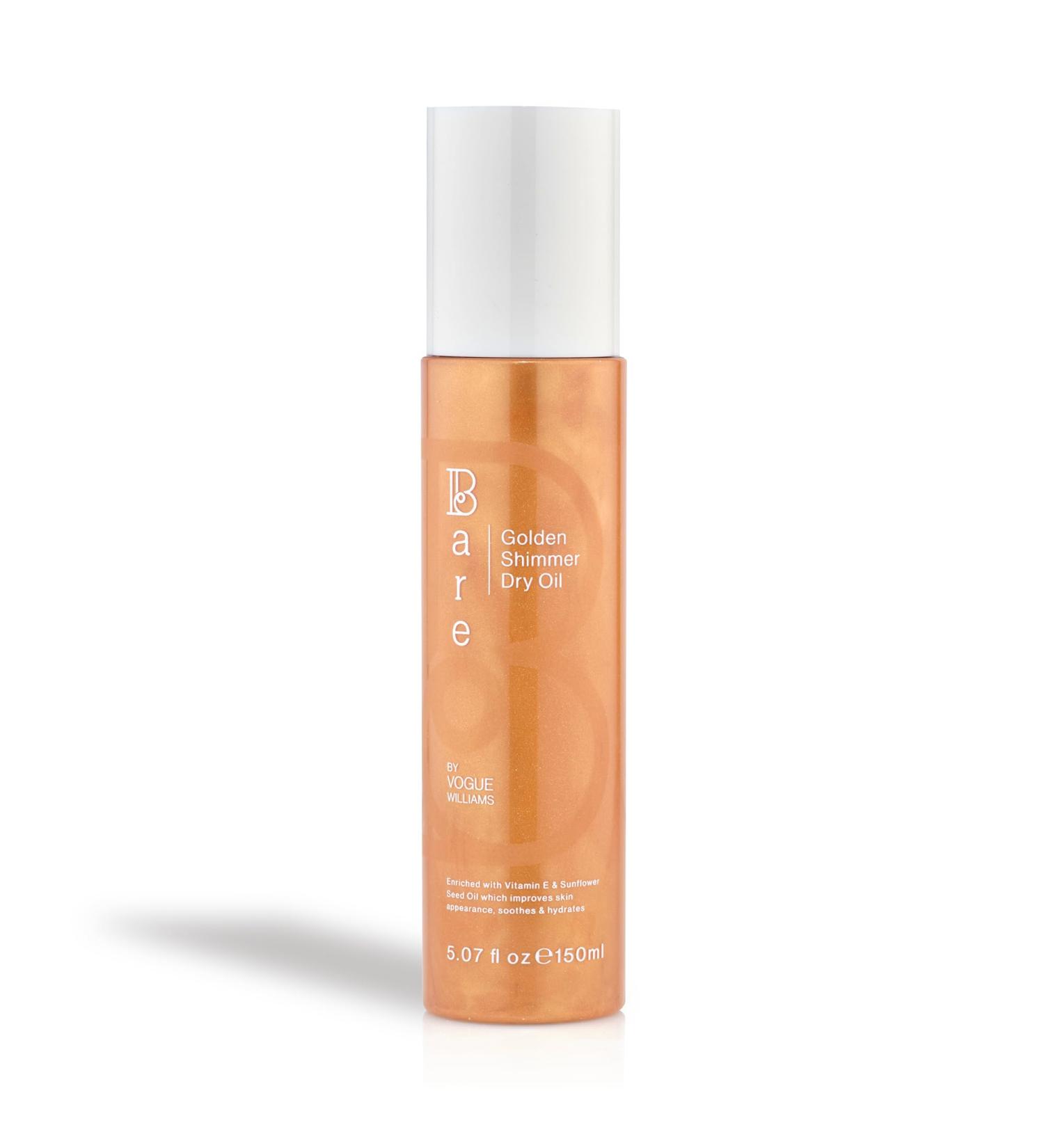Bare by Vogue Golden Shimmer Dry Oil - Moisturise and Hydrate your Skin with Gorgeous Sparkle - Lightweight & Quick-Drying Face & Body Shimmer Oil 150ml - Buy Online on GoSupps.com