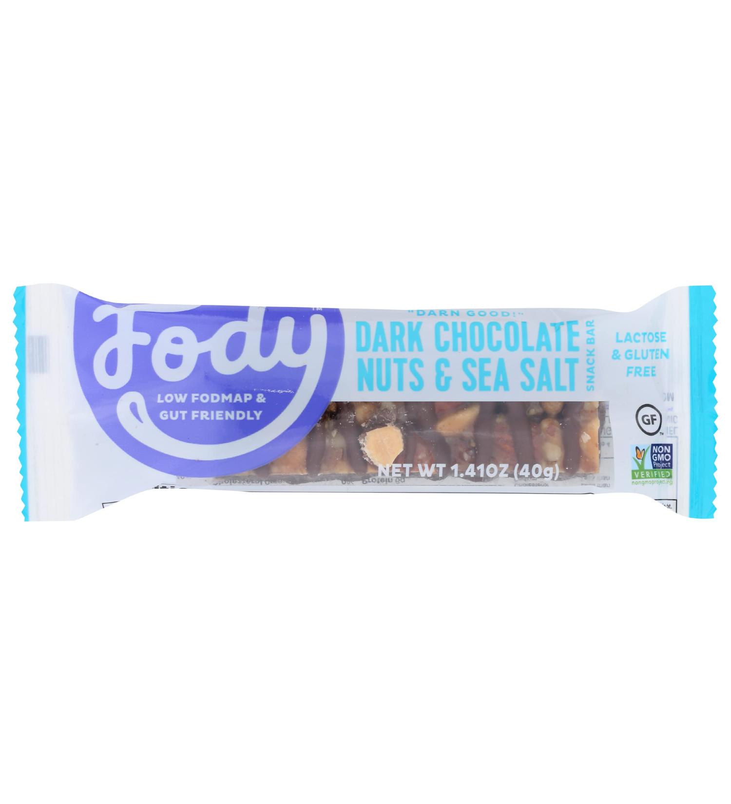 Fody Dark Chocolate Nuts & Sea Salt Snack Bar - Lactose Free Gluten Free 12-Pack | International Shipping Available - Buy Online on GoSupps.com