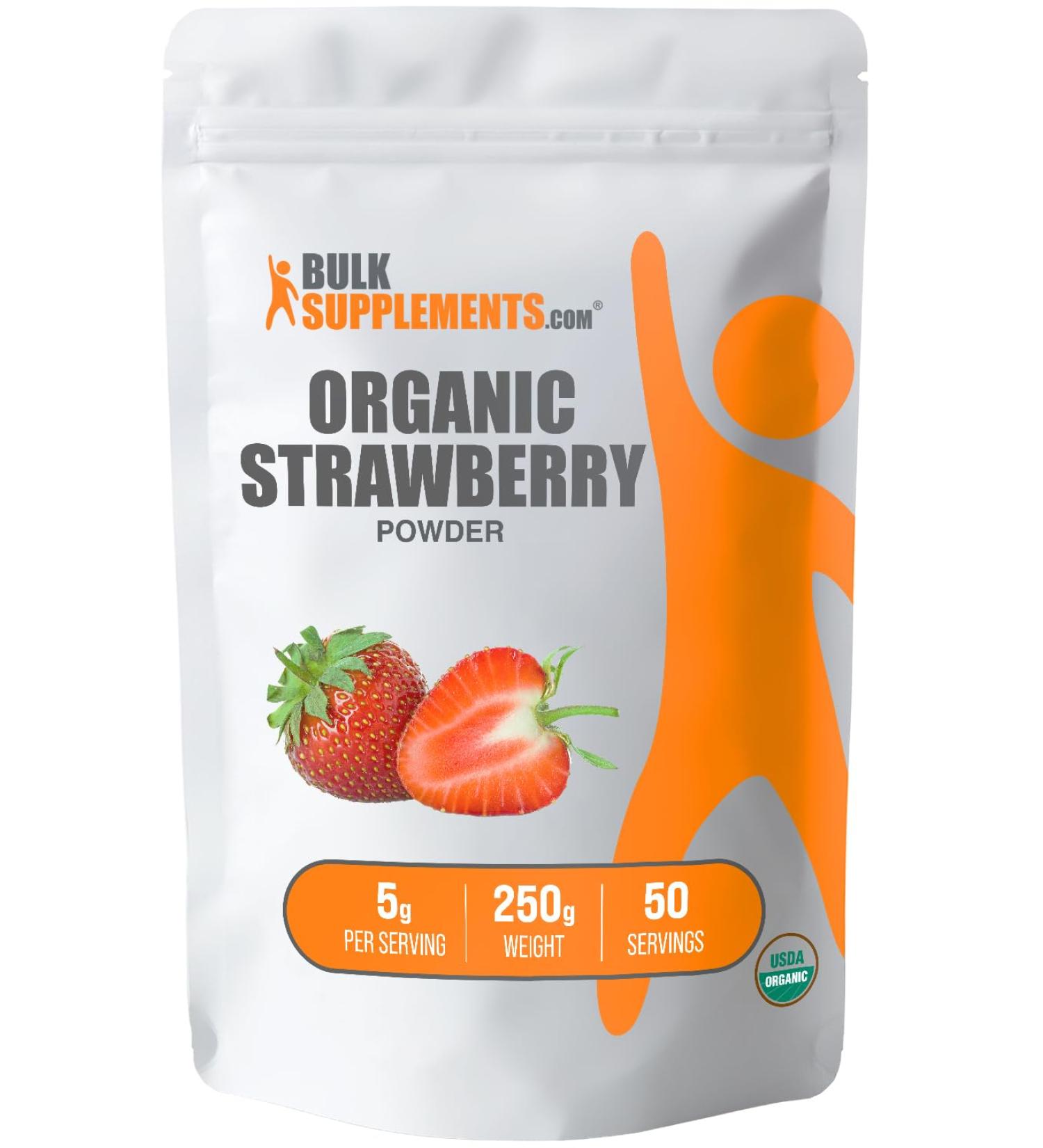 Buy BulkSupplements Organic Strawberry Powder | Sugar-Free Gluten-Free 5g Serving 250g (8.8 oz) - Premium Strawberry Powder Supplement - Buy Online on GoSupps.com