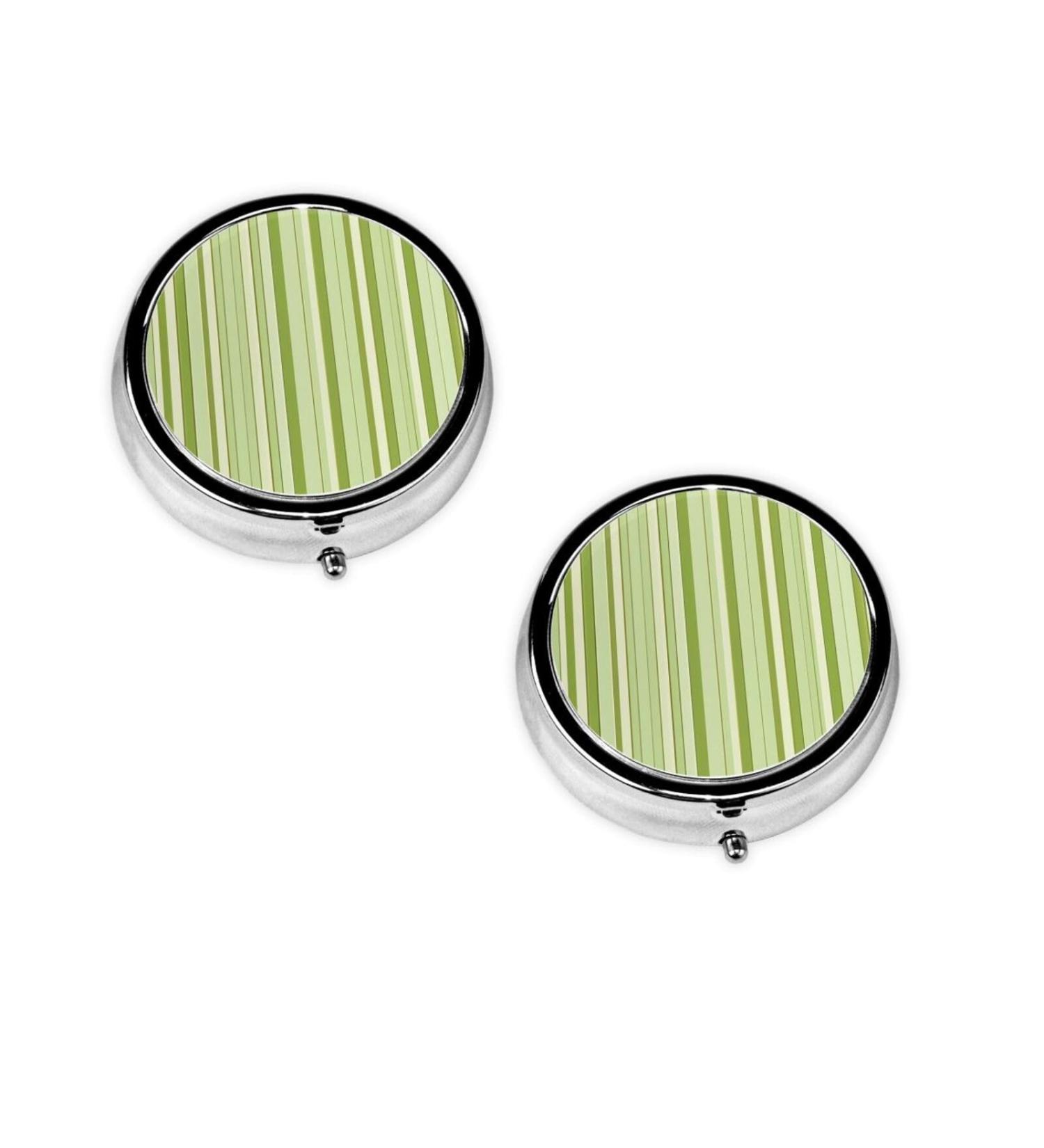 Classic Green Striped Mini Round Pill Box - 3 Compartment Travel Organizer for Home & Office - Buy Online on GoSupps.com