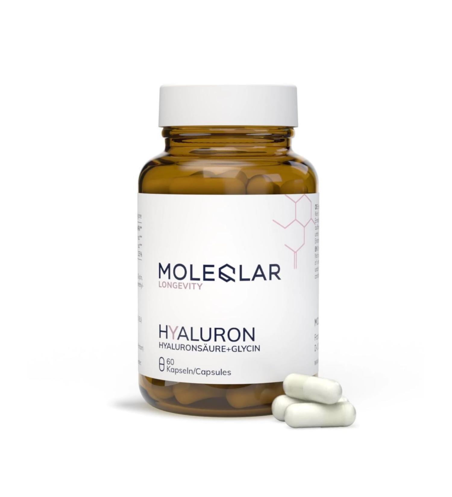  MoleQlar Hyaluron 60 CapsulesHigh Molecular Weight Vegan Hyaluron & Glycine Hyaluronic Acid (2 000 kDa) with Vegan L-Glycine & Gluten Free. Hyaluronan Capsules - Buy Online on GoSupps.com