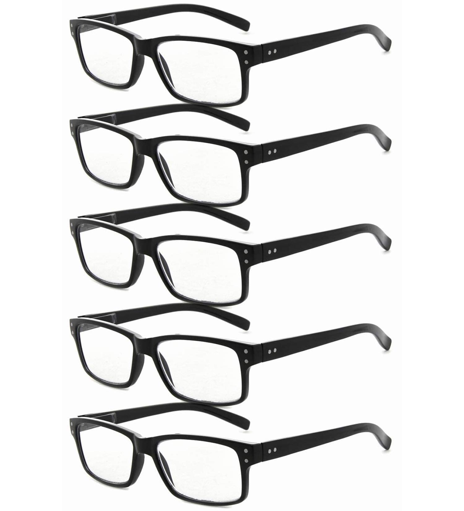 Eyekepper 5-Piece Classic Spring Hinge Reading Glasses Set - Sun Reading Glasses with Transparent Lenses 1.75 Diopters Black - Perfect for Stylish Vision Correction - Buy Online on GoSupps.com