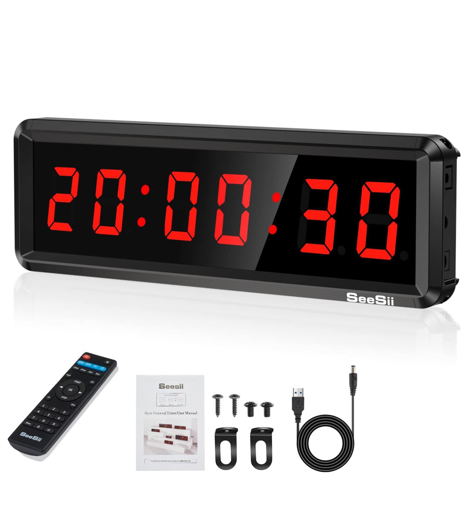 Seesii LED Gym Timer | Ultra-Clear Interval Timer with Remote | Countdown/Up Wall Clock with Buzzer | Connectable Power Fitness Timer for Gym, Home, Garage | 1.5 Inch Bright Red - Buy Online on GoSupps.com