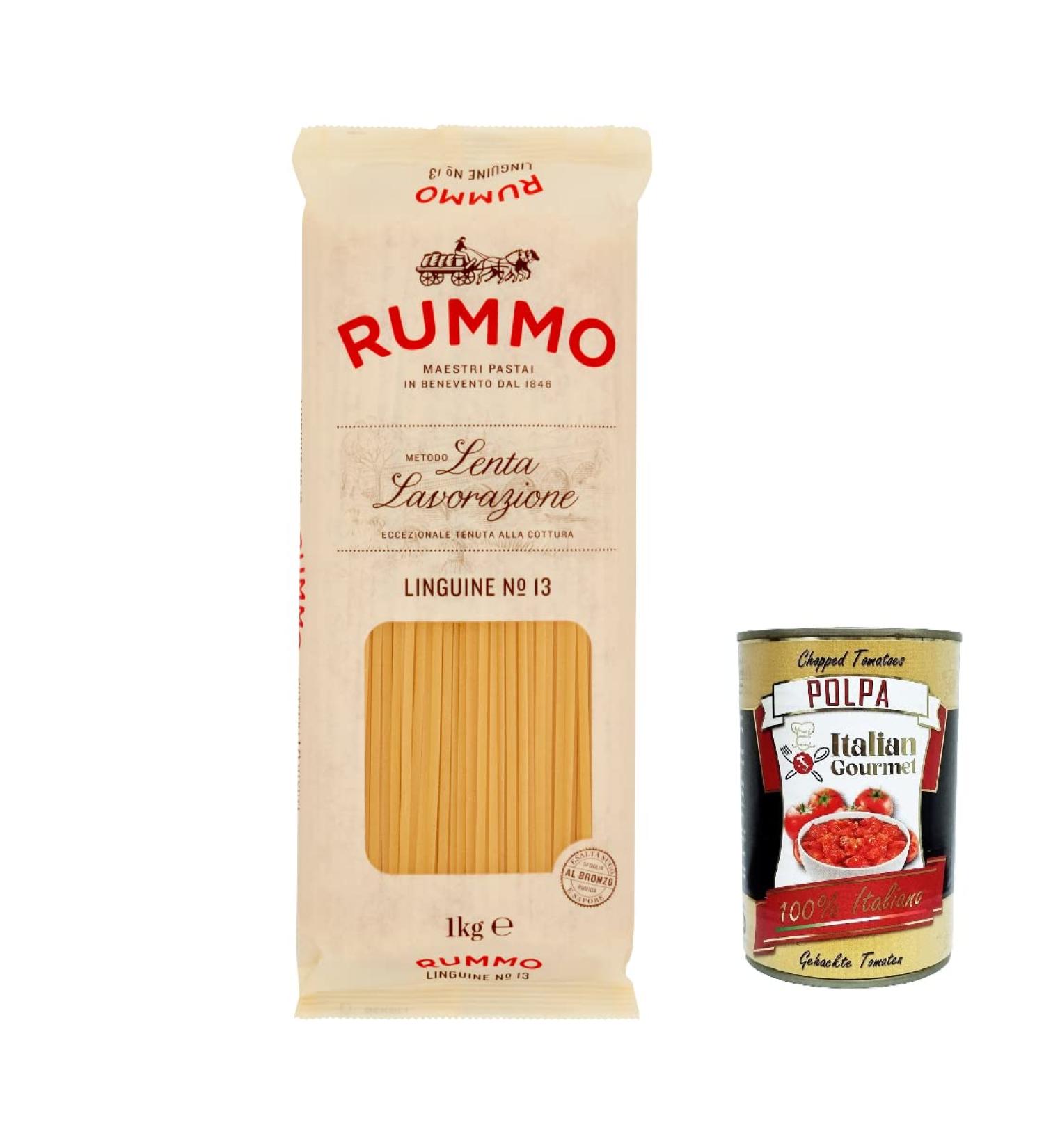  Italian Gourmet E.R. Rummo Linguine No. 13 Pack of 8 durum wheat semolina pasta 500g + Italian Gourmet Polpa di Pomodoro 400g - Buy Online on GoSupps.com
