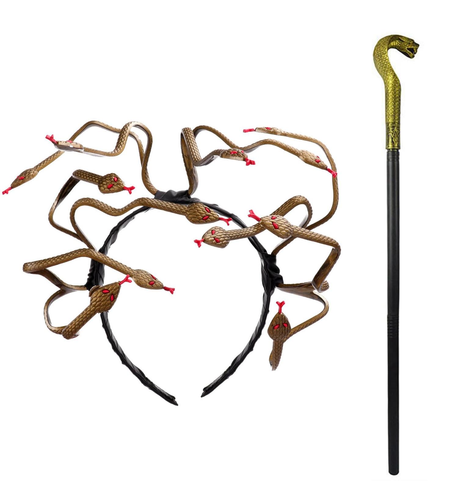 AOVNA 2 Pieces Medusa Costume Accessory Snake Headpiece Golden Snake Sceptre Medusa Headband for Dress Up Halloween Role-playing - Buy Online on GoSupps.com