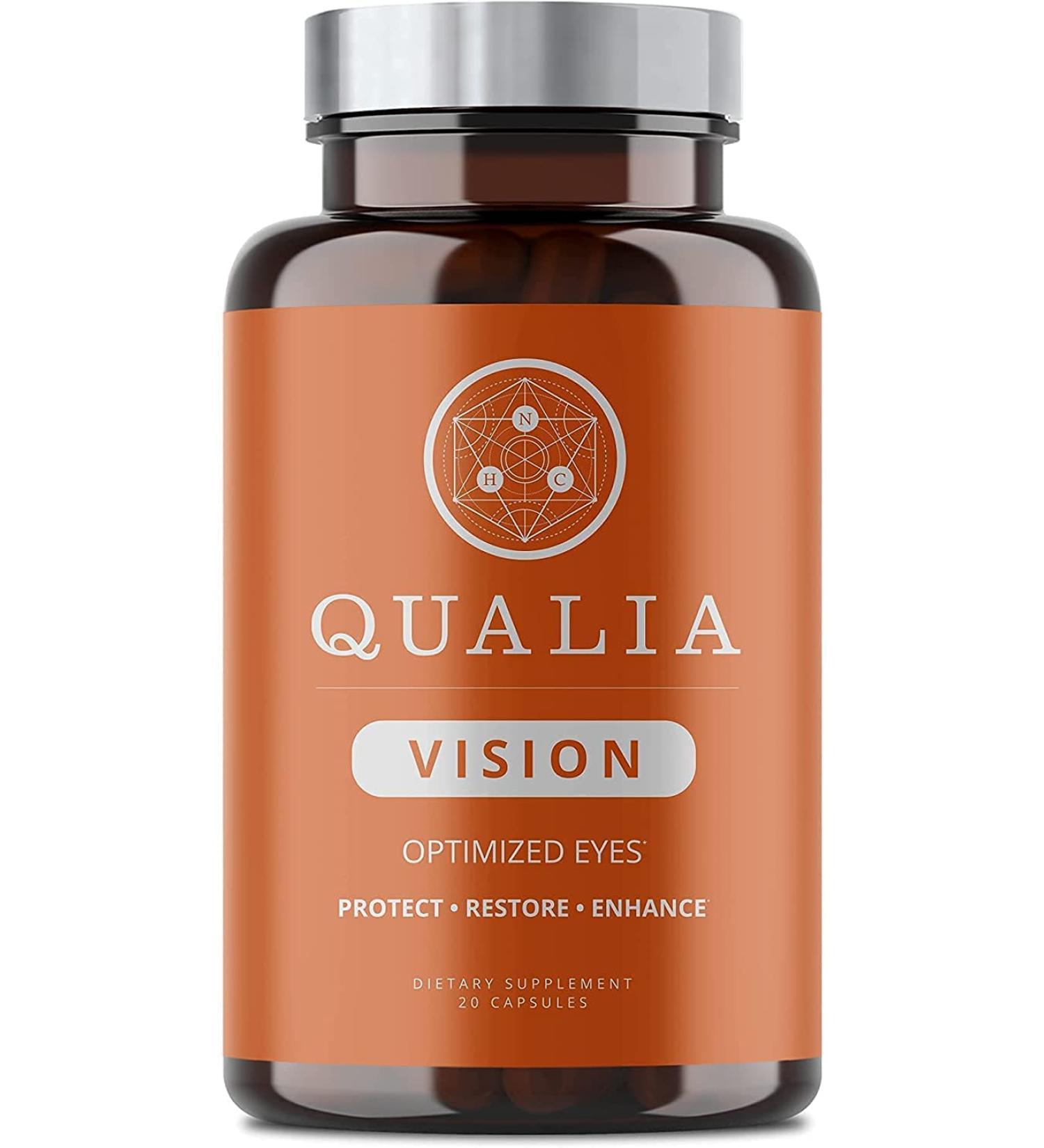 Qualia Vision Eye Vitamin Supplement | 10+ Clinically Researched Ingredients | Lutein, Zeaxanthin, Bilberry, Goji, Amla Fruit | Vegan, Non-GMO, Gluten-Free - Buy Online on GoSupps.com