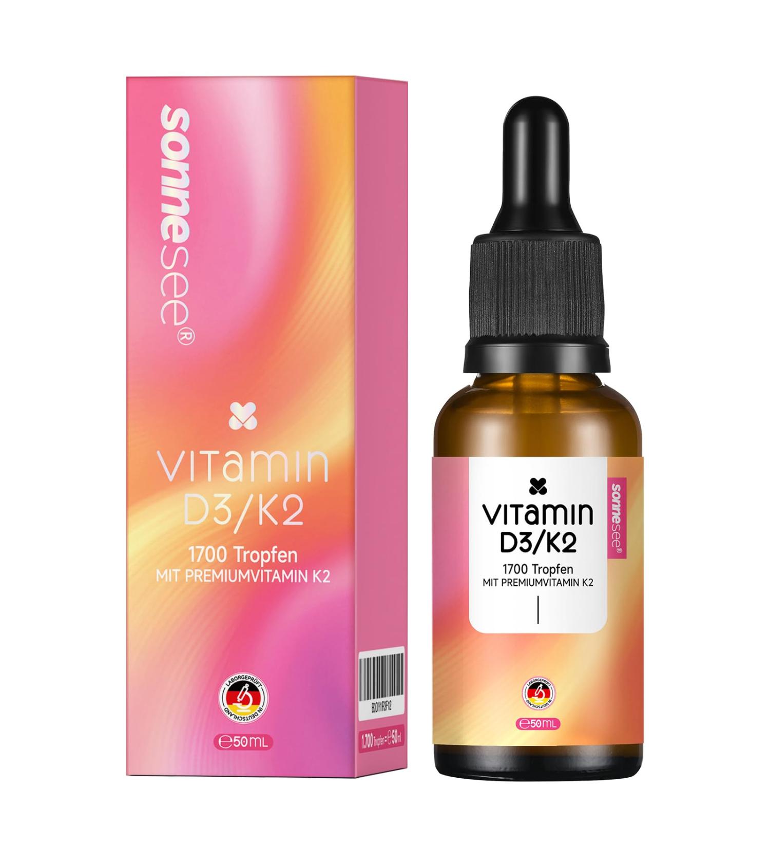  sonnesee Sonnesee Vitamin D3/K2 Drops - 25 g D3 & 20 g K2 MK7 - 1700 drops (50 ml) - Plant-based D3 from lichen - MCT oil - Plant - Buy Online on GoSupps.com