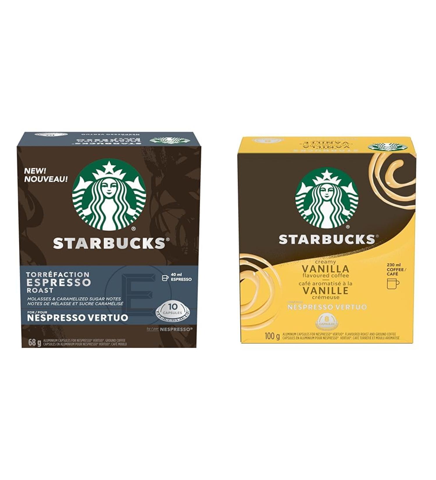 Starbucks By Nespresso Espresso Roast Coffee Pods Dark Roast Nespresso Vertuo Line & Creamy Vanilla for NESPRESSO VERTUO Flavoured Blonde Roast Coffee Sweet Vanilla And Biscuit Notes Coffee+Creamy Vanilla