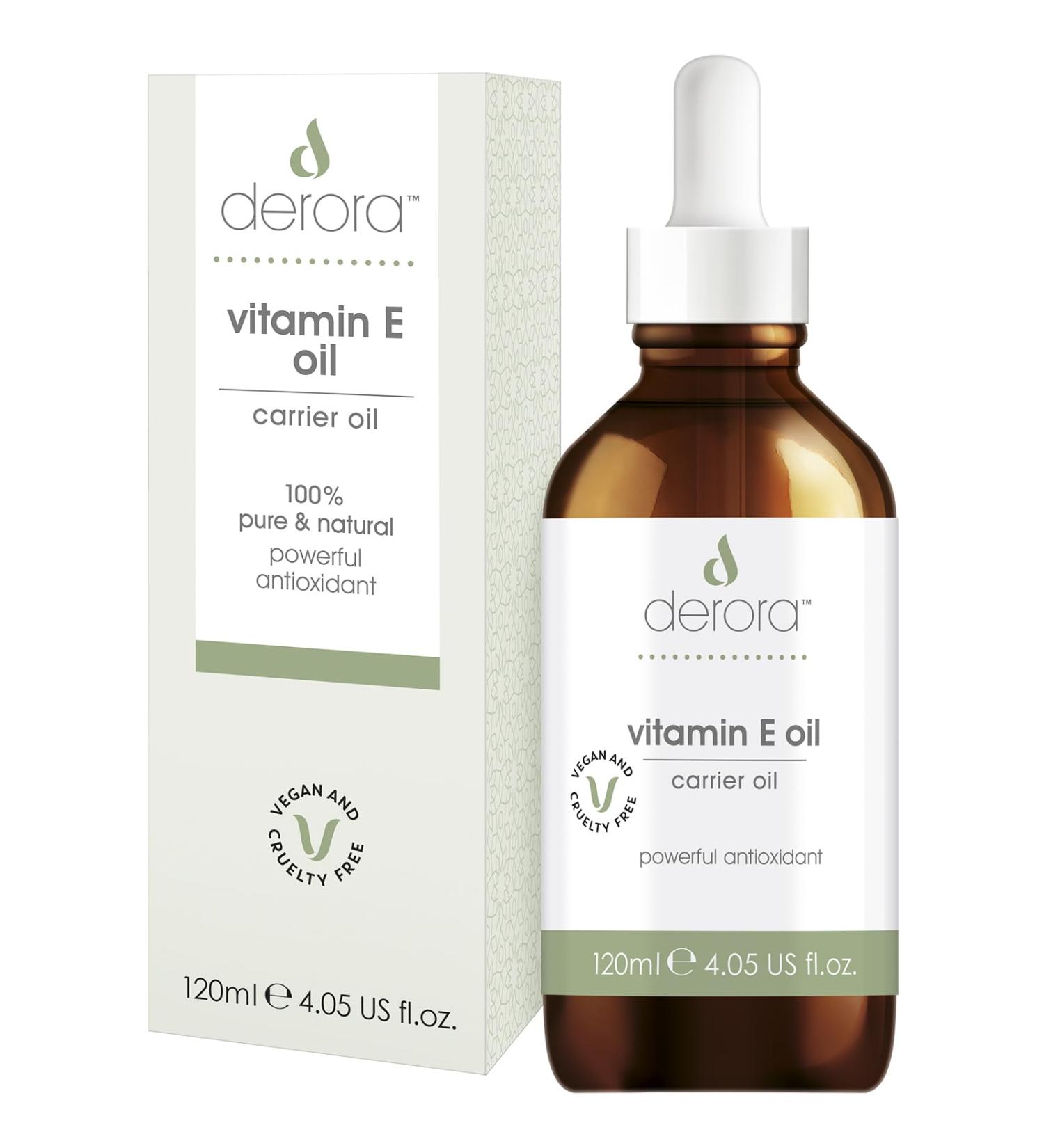 Derora Vitamin E Oil | Nourishes Skin Hair & Nails | 100% Pure | Natural | 30 000IU | Powerful Antioxidant | For All Skin Types | Vegan & Cruelty Free (120ml) - Buy Online on GoSupps.com