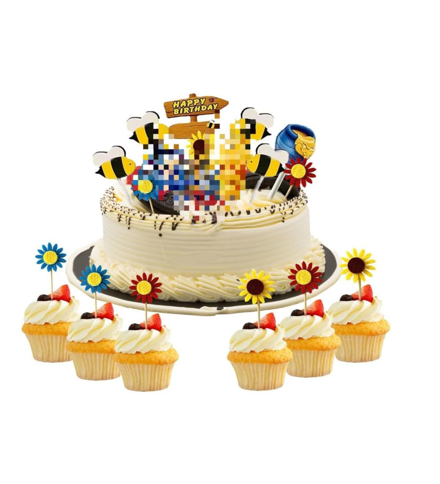 APDDHJ Cake Decorations - 17 PCS Bear Cake Toppers Decorations Honey bee Cupcake Toppers Cake Toppers Edible Birthday Party Supplies Multicolor