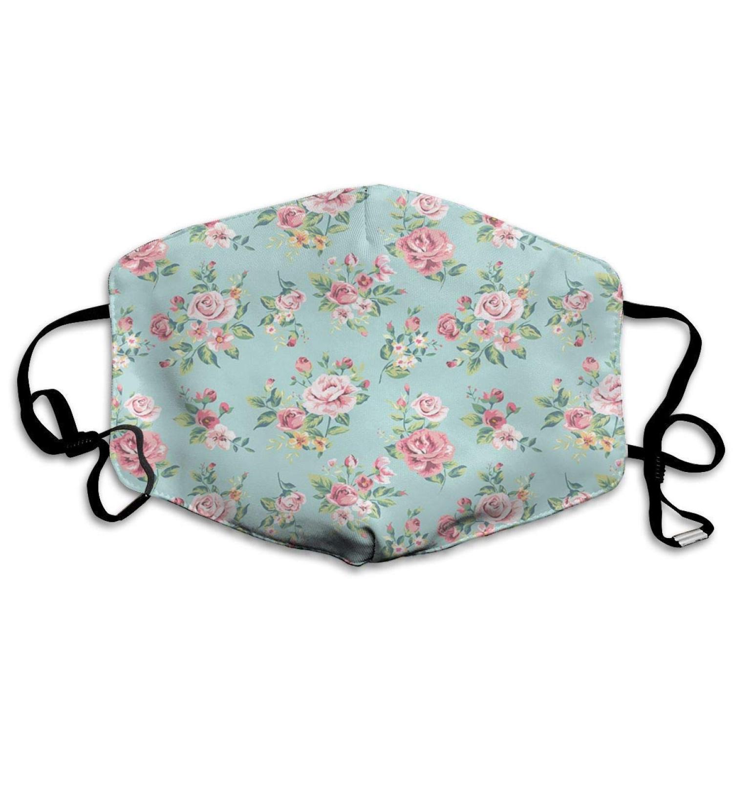 Breathable premium facial protection cover pink rose flower with leaves women men anti wind dust protection protective cover for skiing camping travel safety daily use