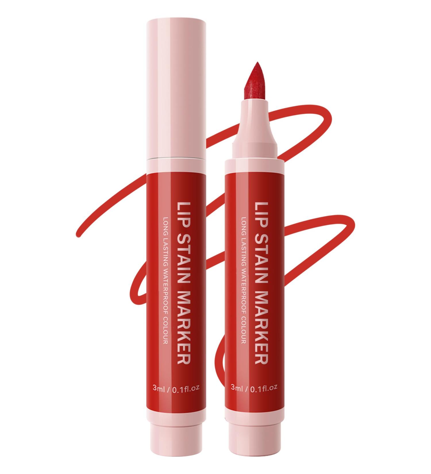 Lip Stain Marker Pen-1Pcs Ruby Red Hydrating Lip Stain Liquid Lip Liner Pencil Matte Color Look Longlasting Waterproof Smudgeproof Natural Finish Precise Chisel Tip Smooth Makeup Gift for Women-04 04# - Buy Online on GoSupps.com