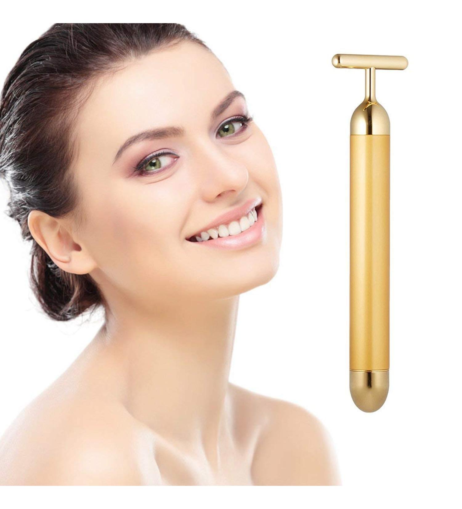 24k Golden Pulse Facial Massager - T-Shape Electric Face Massage Tool for Firming and Lifting Sensitive Skin - Buy Online on GoSupps.com