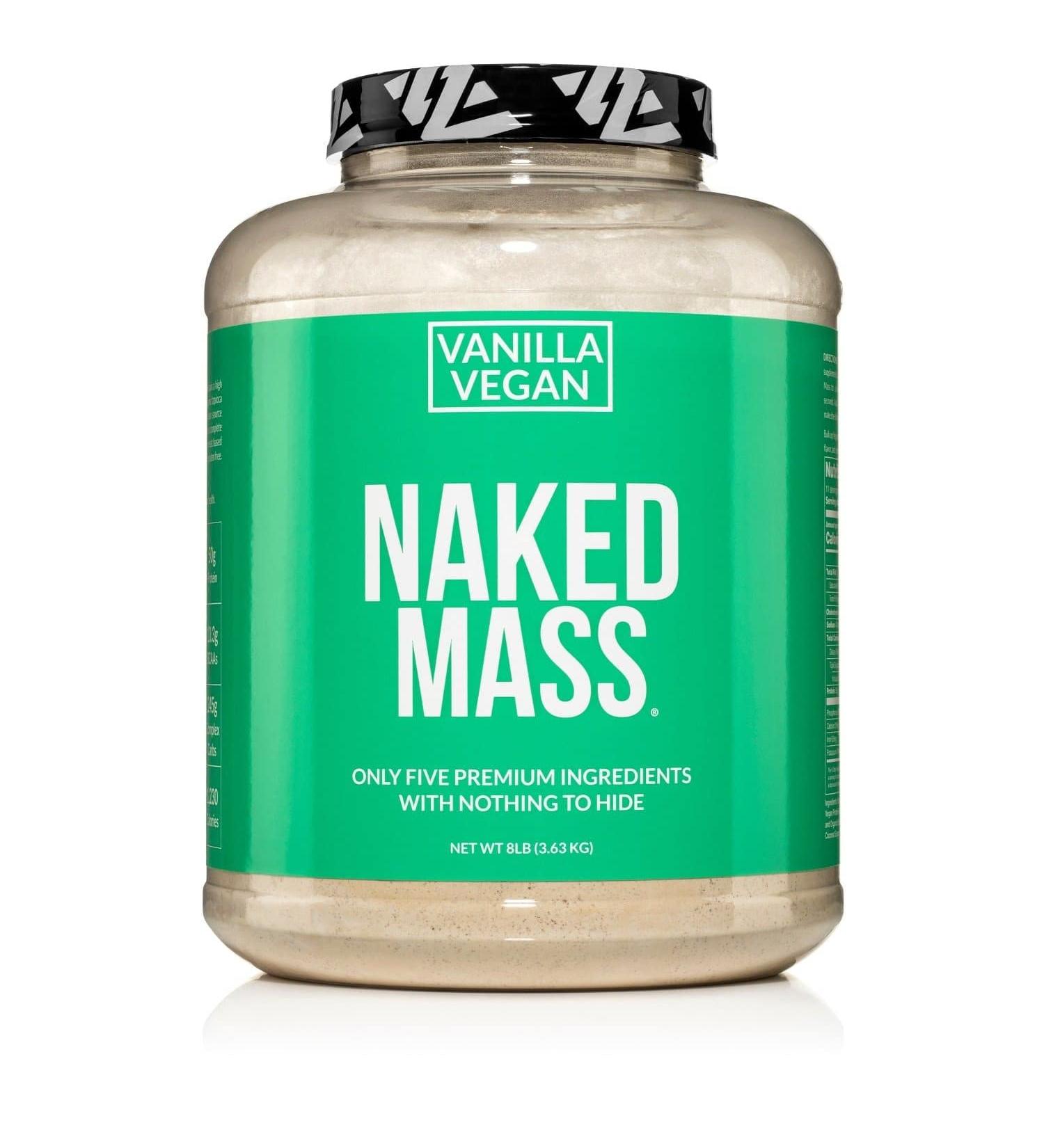 Vanilla Vegan Weight Gainer - Naked Mass 8lb Bulk, GMO, Gluten, Soy, Dairy Free - 1230 Calories, 11 Servings - Buy Online on GoSupps.com