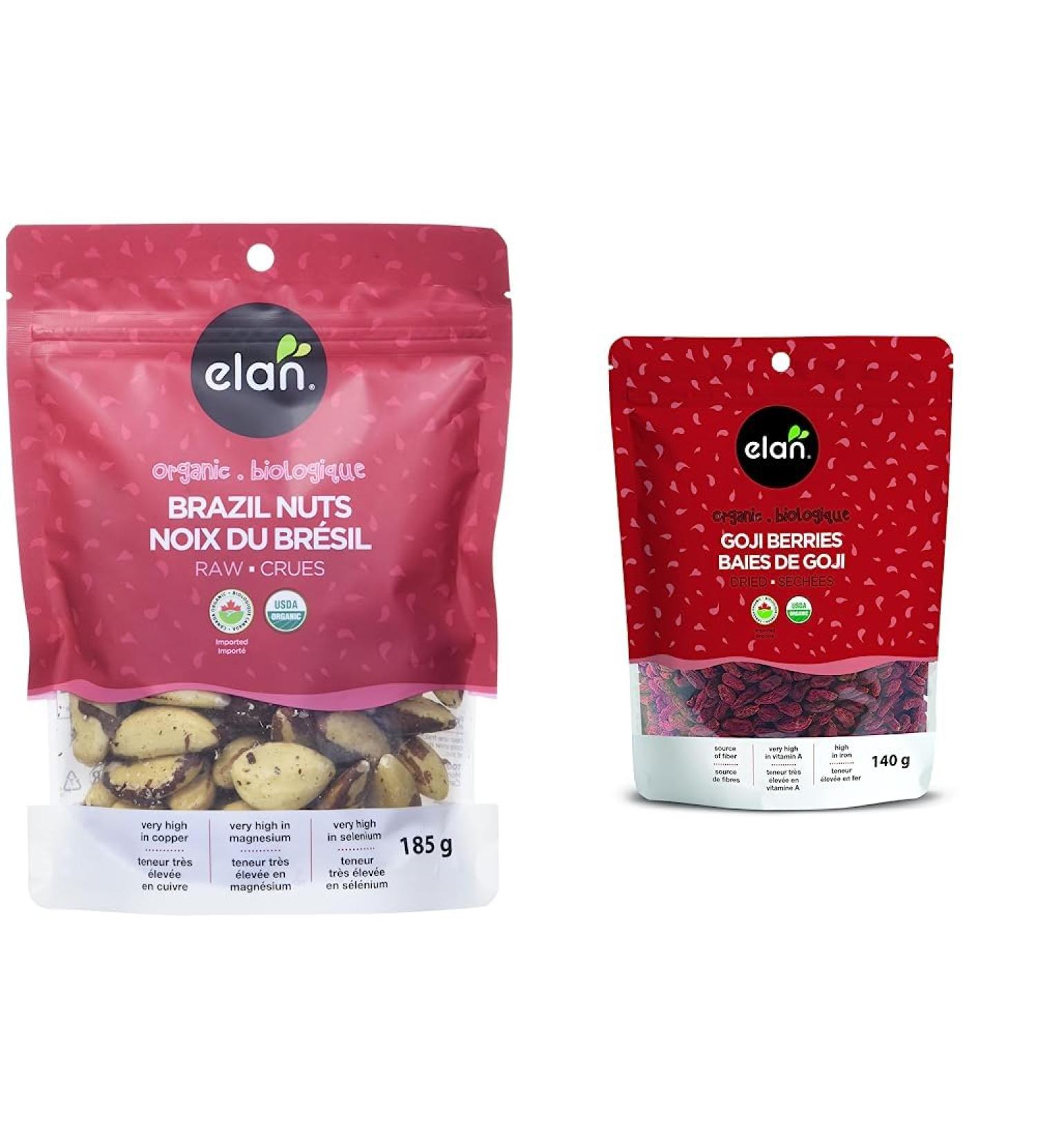 ELAN Organic Raw Brazil Nuts Non-GMO Vegan Gluten-Free Kosher 185g & ELAN Organic Goji Berries Non-GMO Vegan Gluten-Free 140 Gram - Buy Online on GoSupps.com