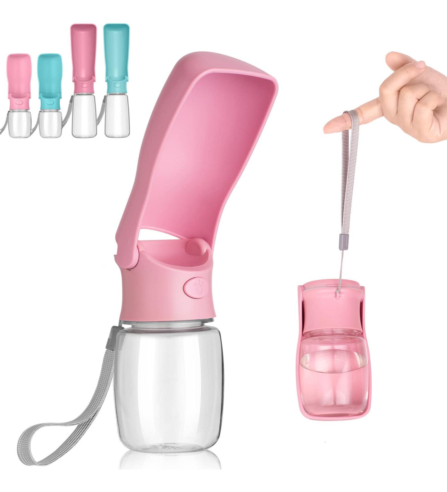 AIKIDS Portable Dog Water Bottle - Foldable & Leak Proof Pet Travel Water Dispenser (Pink 12oz) - Buy Online on GoSupps.com